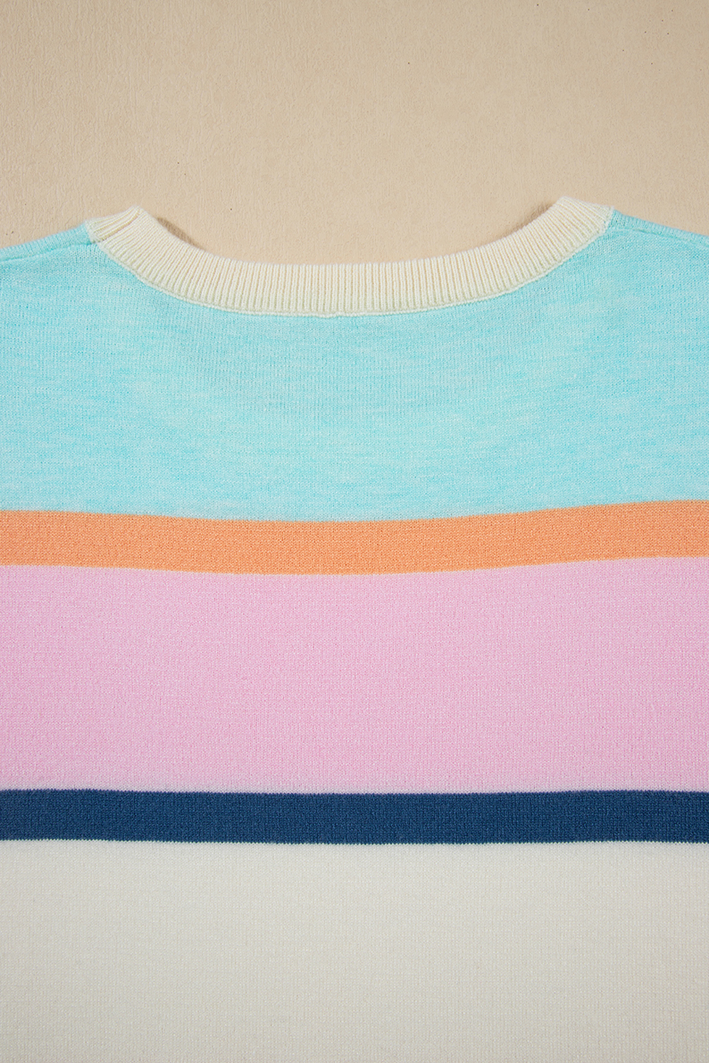 Trendy Round Neck Multicolor Striped Short Sleeve Knit Sweater for Casual Outfits - Detail View 11 Trendy Round Neck Multicolor Striped Short Sleeve Knit Sweater for Casual Outfits - Detail View 11