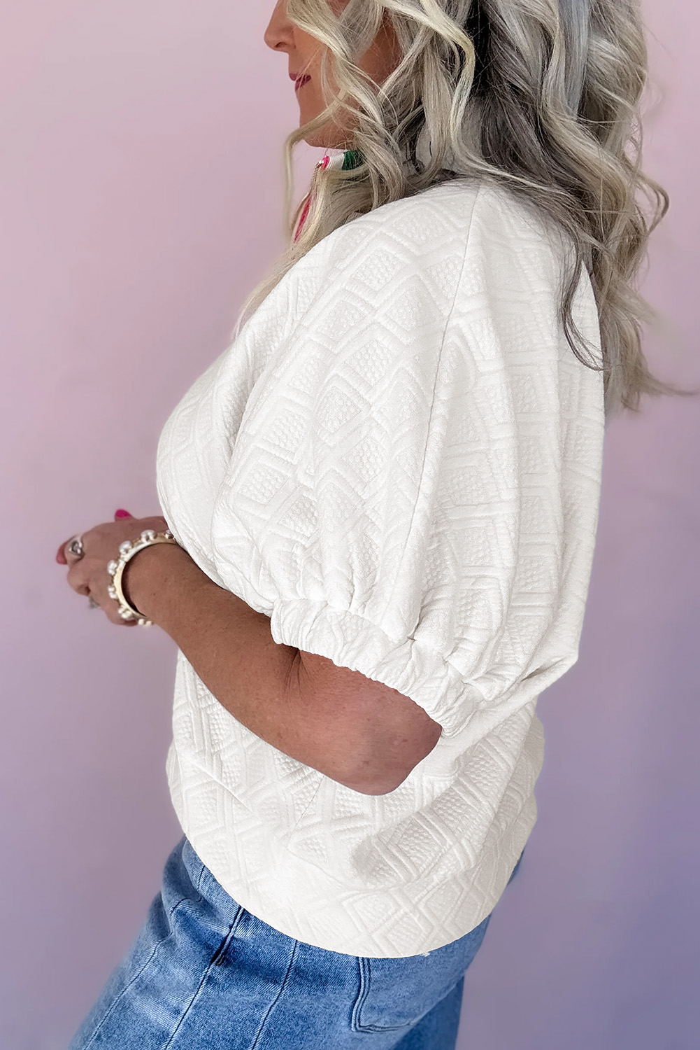 Women's Blouse, White Blouse, Contrast Striped Collar, Textured Fabric, Half Sleeve, Casual Top, Elegant Style, Summer Wear, Daily Wear, Zipper Detail, Chic Design, Fashionable Blouse, Shift Silhouette, Tops & Shirts - Detail View 4 Women's Blouse, White Blouse, Contrast Striped Collar, Textured Fabric, Half Sleeve, Casual Top, Elegant Style, Summer Wear, Daily Wear, Zipper Detail, Chic Design, Fashionable Blouse, Shift Silhouette, Tops & Shirts - Detail View 4