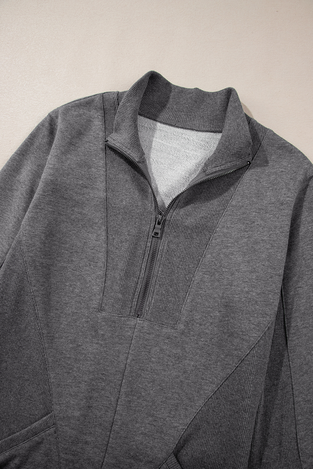 Women's Dark Grey Zip-Up Sweatshirt Dress with Pockets – Casual Fall Layering - Detail View 16 Women's Dark Grey Zip-Up Sweatshirt Dress with Pockets – Casual Fall Layering - Detail View 16