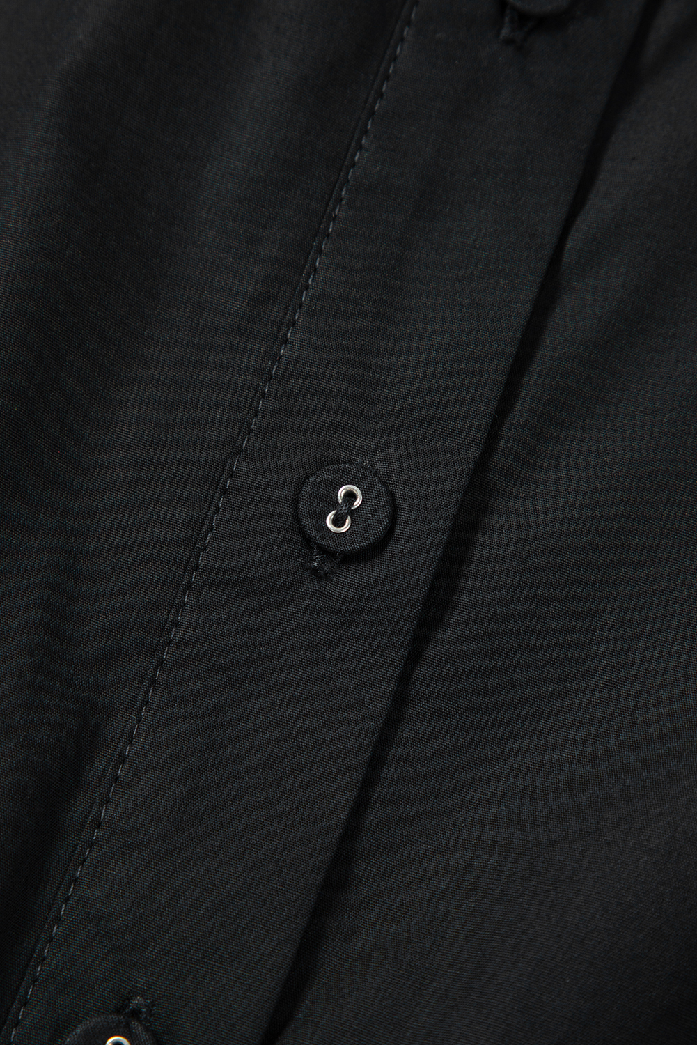 Women's Black Puff Sleeve Ruffle Hem Button Down Shirt Dress - Detail View 13 Women's Black Puff Sleeve Ruffle Hem Button Down Shirt Dress - Detail View 13