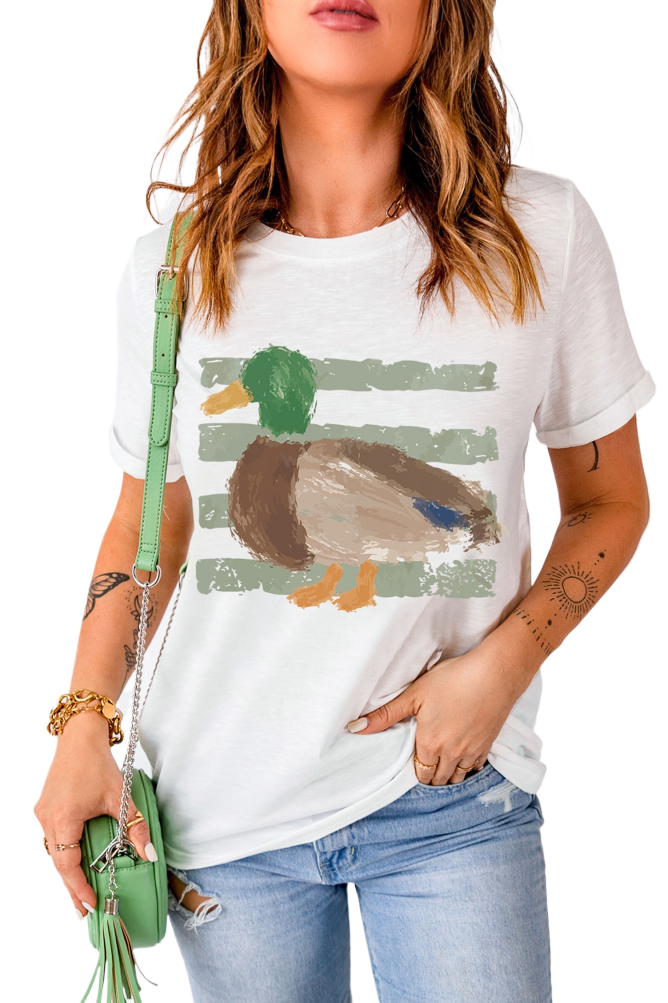 Women's Western Duck Graphic Tee – Casual Summer T-Shirt - Main View Women's Western Duck Graphic Tee – Casual Summer T-Shirt - Main View