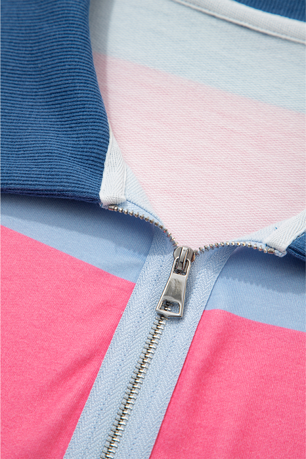 Comfortable Blue Stripe Zip-Up Pullover - Perfect for Daily Wear in Fall - Detail View 11 Comfortable Blue Stripe Zip-Up Pullover - Perfect for Daily Wear in Fall - Detail View 11