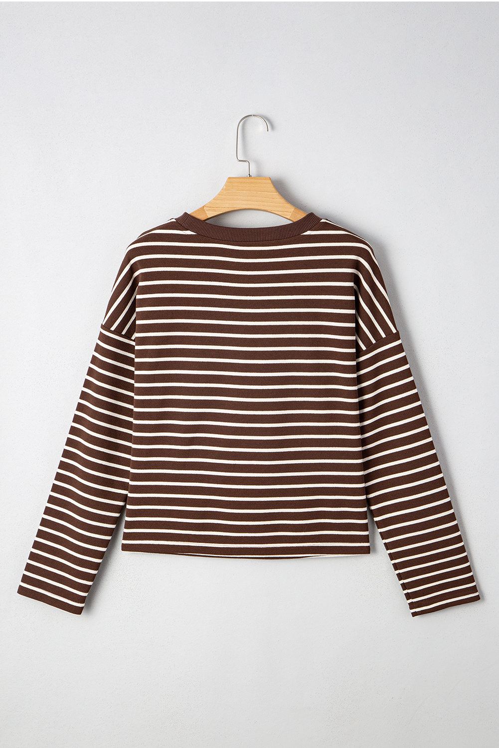 Women's Long Sleeve T-Shirt, Brown Stripe, Ribbed Knit, Cropped Top, Crew Neck, Casual Style, Daily Wear, Soft Fabric, Breathable, Fall Fashion, Modern Look, Slim Fit, Tops & Tees - Detail View 8 Women's Long Sleeve T-Shirt, Brown Stripe, Ribbed Knit, Cropped Top, Crew Neck, Casual Style, Daily Wear, Soft Fabric, Breathable, Fall Fashion, Modern Look, Slim Fit, Tops & Tees - Detail View 8