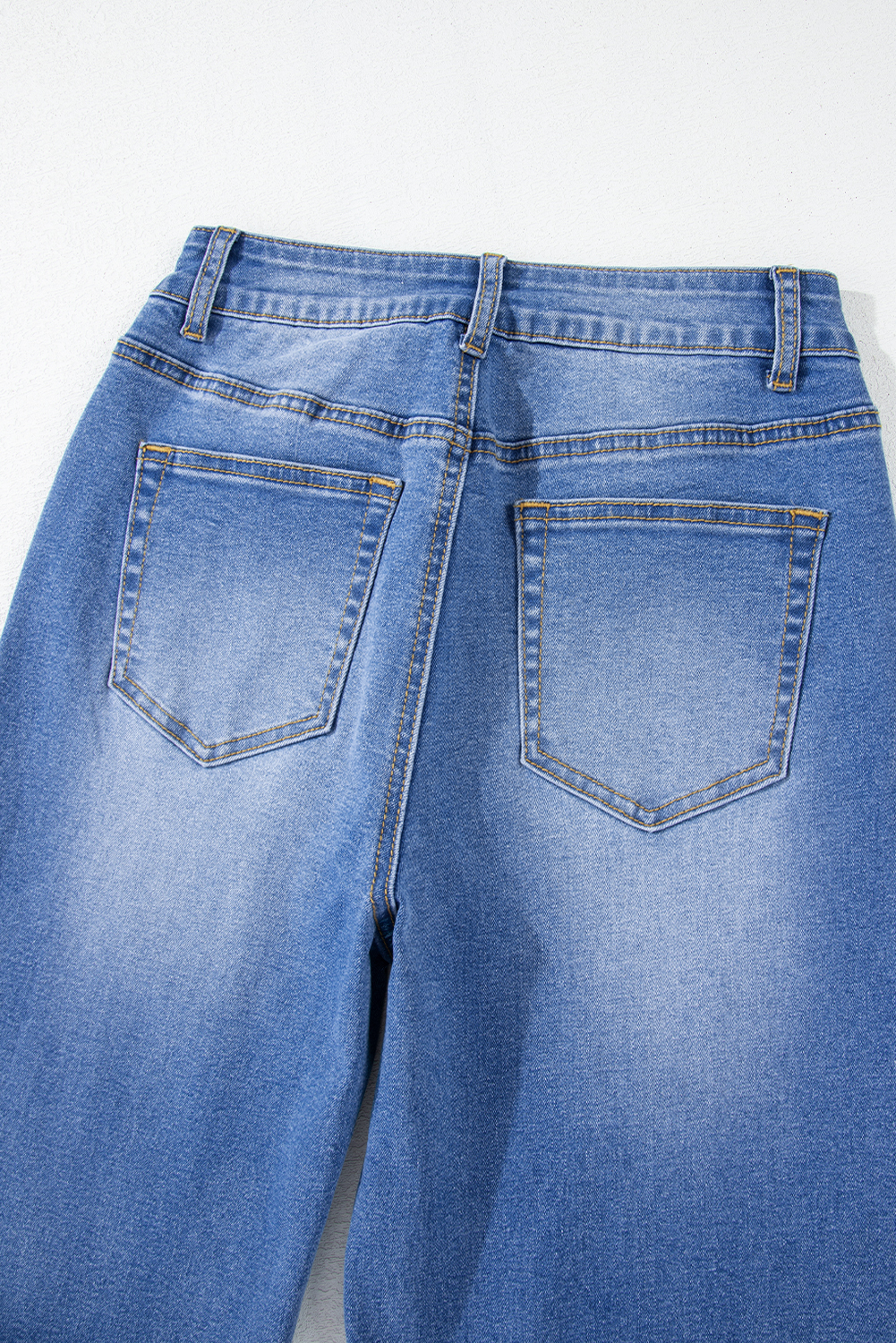 Casual Women's High Rise Sail Blue Denim Jeans – Loose Straight Leg with Raw Hem and Distinctive Cuffs for Fall Outings - Detail View 17 Casual Women's High Rise Sail Blue Denim Jeans – Loose Straight Leg with Raw Hem and Distinctive Cuffs for Fall Outings - Detail View 17