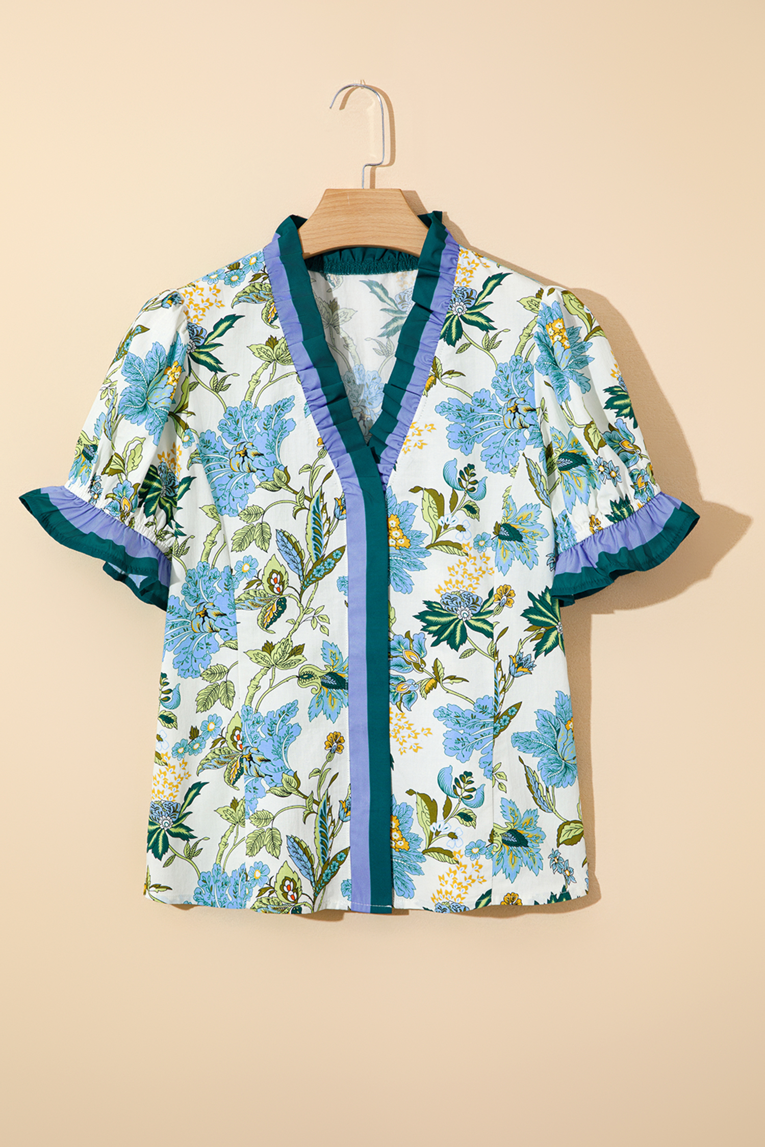 Southern Belle Inspired Beige Floral Blouse – Perfect for Daily Wear and Summer Vacations - Detail View 6 Southern Belle Inspired Beige Floral Blouse – Perfect for Daily Wear and Summer Vacations - Detail View 6