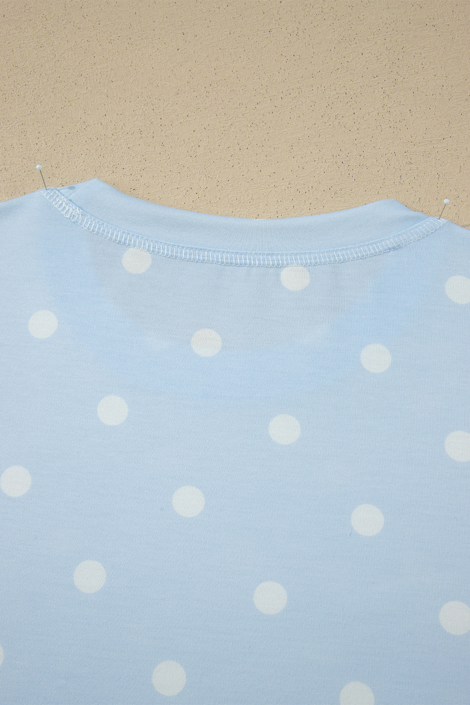 Women's Sky Blue Polka Dot Set – Loose Fit Round Neck Tee and Drawstring Shorts, Stylish Gift for Her - Detail View 12 Women's Sky Blue Polka Dot Set – Loose Fit Round Neck Tee and Drawstring Shorts, Stylish Gift for Her - Detail View 12