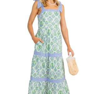 Women's Floral Striped Maxi Dress – Summer Vacation A-Line - Main View