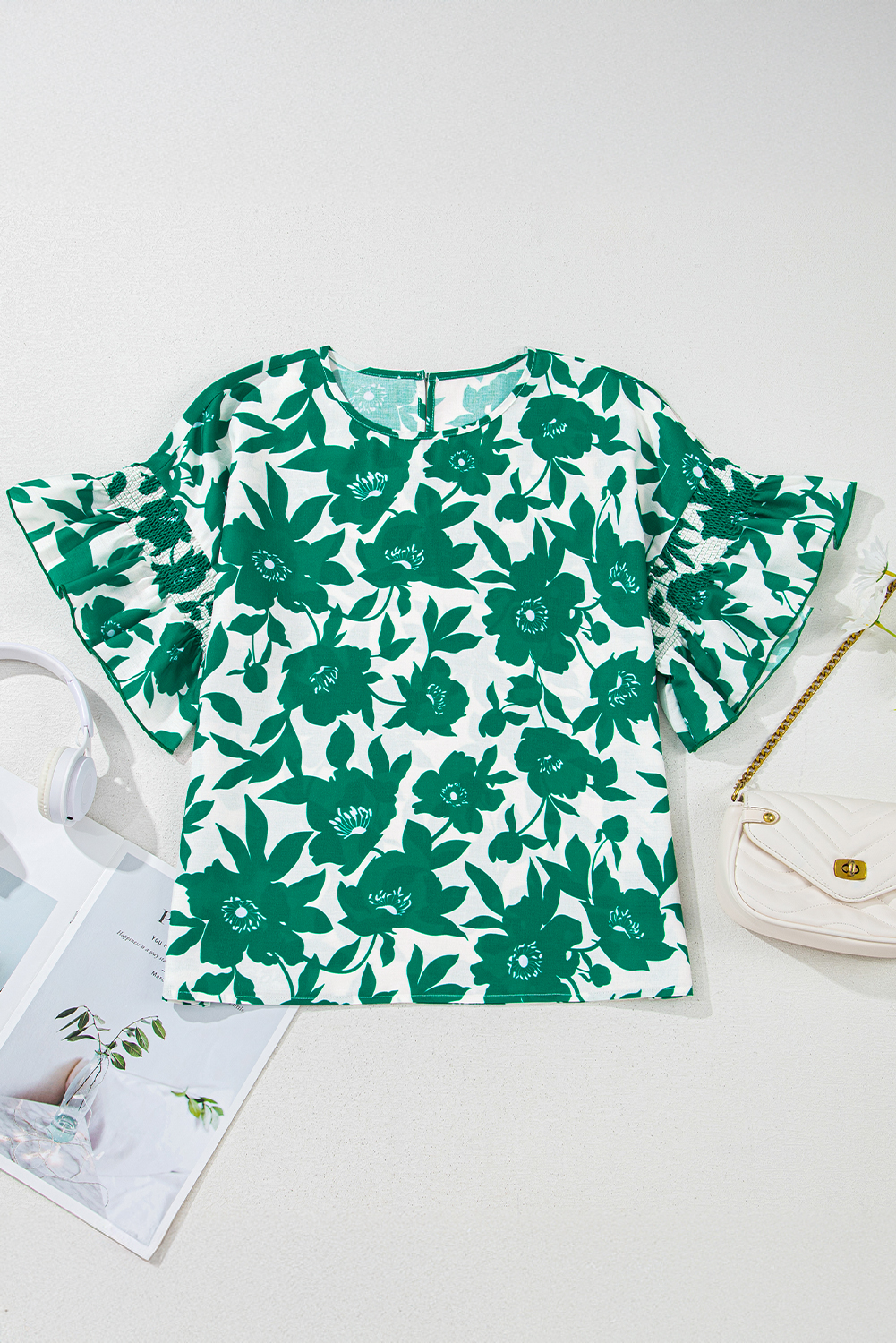 Elegant Floral Print Blouse with Ruffle Sleeves - Perfect for Daily Wear - Detail View 6 Elegant Floral Print Blouse with Ruffle Sleeves - Perfect for Daily Wear - Detail View 6