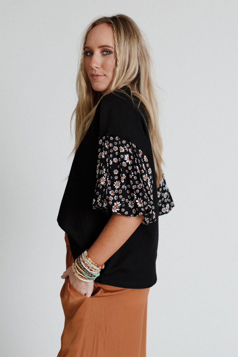 Casual Summer Top for Women: Black Crew Neck with Eye-Catching Design - Detail View 7 Casual Summer Top for Women: Black Crew Neck with Eye-Catching Design - Detail View 7