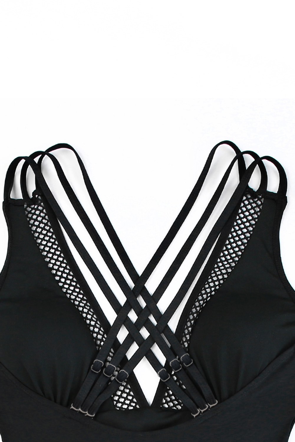 Elegant Black Sheath Swimsuit with Removable Padding and Mesh Detail - Detail View 10 Elegant Black Sheath Swimsuit with Removable Padding and Mesh Detail - Detail View 10