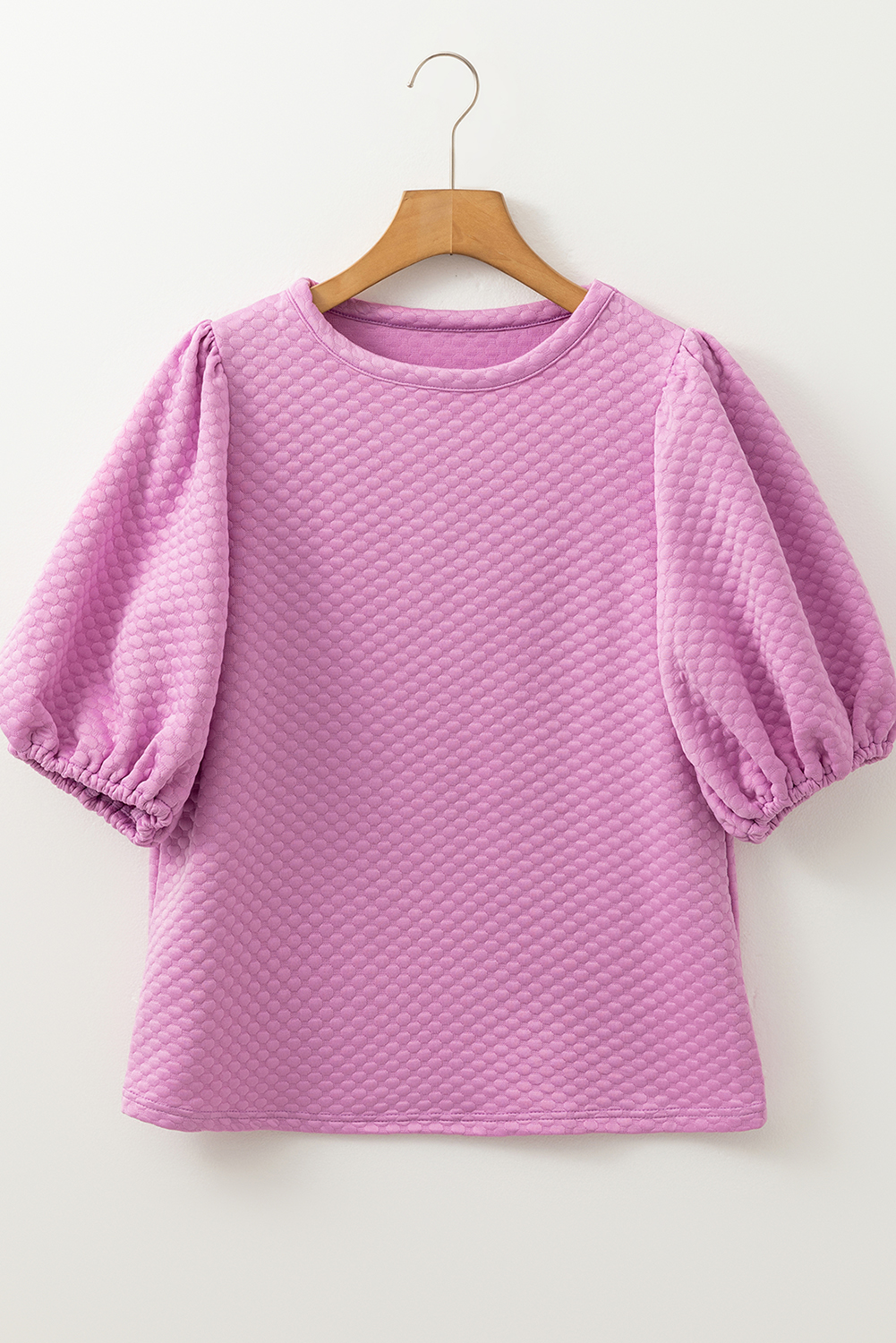 Women's Phalaenopsis Solid Textured O Neck Puff Sleeve Blouse - Casual Elegance for Every Occasion - Detail View 9 Women's Phalaenopsis Solid Textured O Neck Puff Sleeve Blouse - Casual Elegance for Every Occasion - Detail View 9