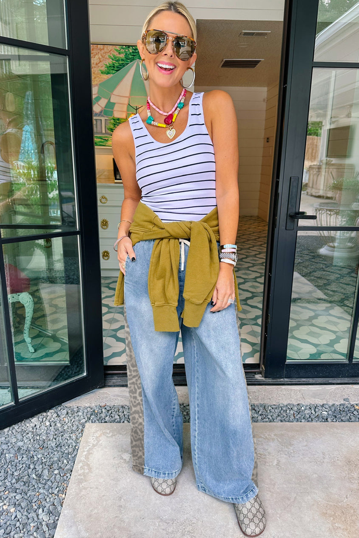 Chic Leopard and Striped Wide Leg Jeans in Beau Blue – Ideal for Daily Wear and Spring Outings - Detail View 5 Chic Leopard and Striped Wide Leg Jeans in Beau Blue – Ideal for Daily Wear and Spring Outings - Detail View 5