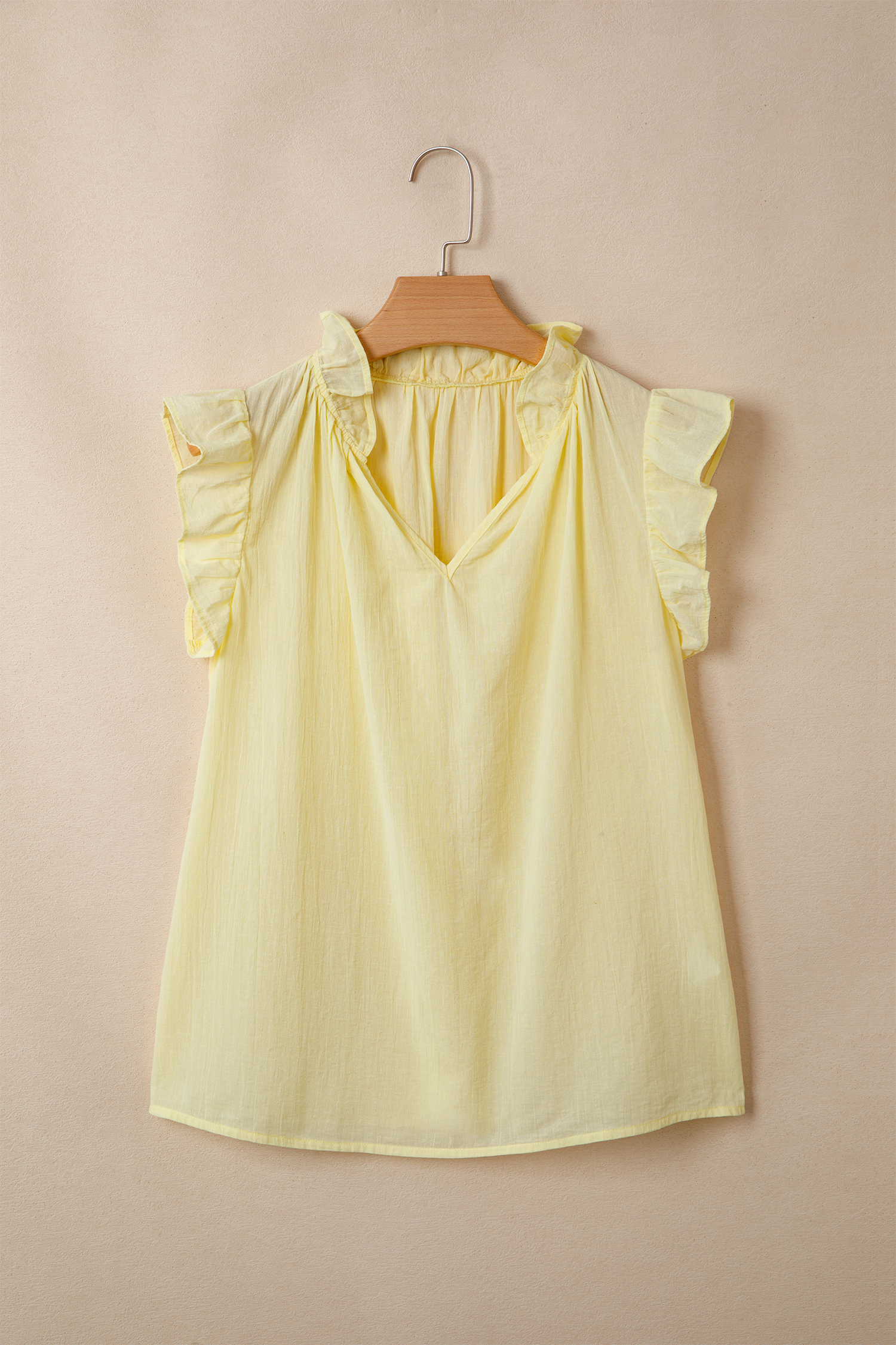 Yellow Cream Cotton Linen V Neck Top – Chic Summer Blouse - Detail View 3 Yellow Cream Cotton Linen V Neck Top – Chic Summer Blouse - Detail View 3