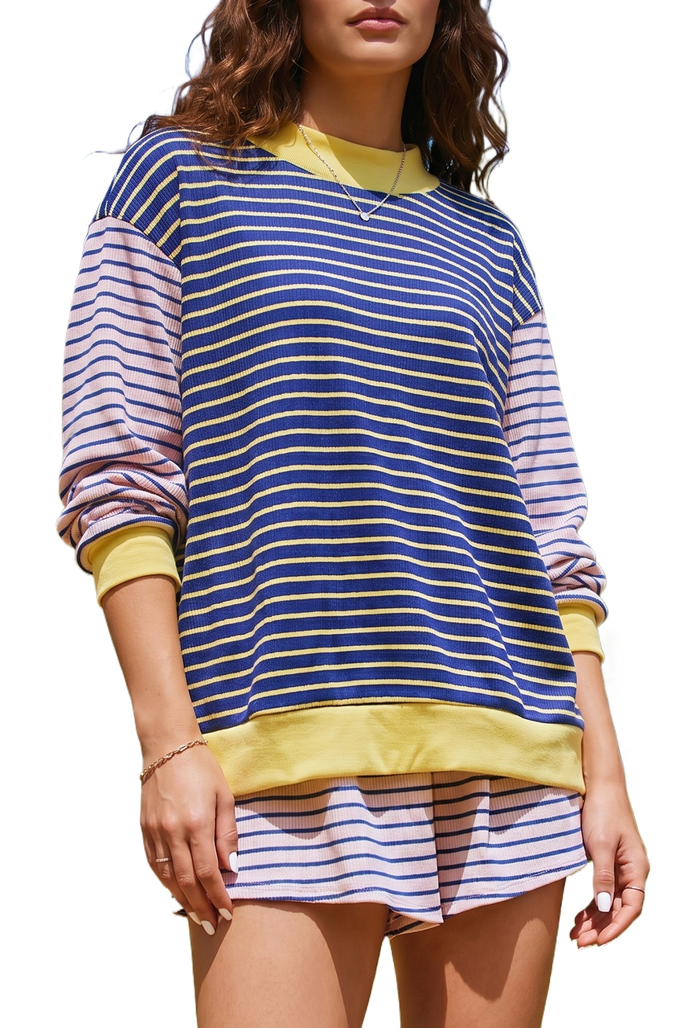 Women's Striped Pullover Top, Casual Long Sleeve Colorblock - Main View Women's Striped Pullover Top, Casual Long Sleeve Colorblock - Main View