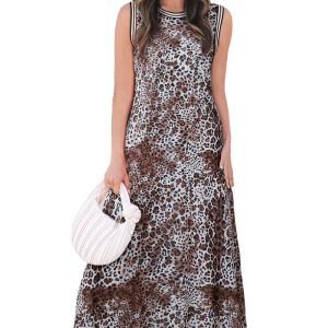 Women's Multicolour Leopard Checkered Reversible Sleeveless Maxi Dress - Chic Summer Style - Main View