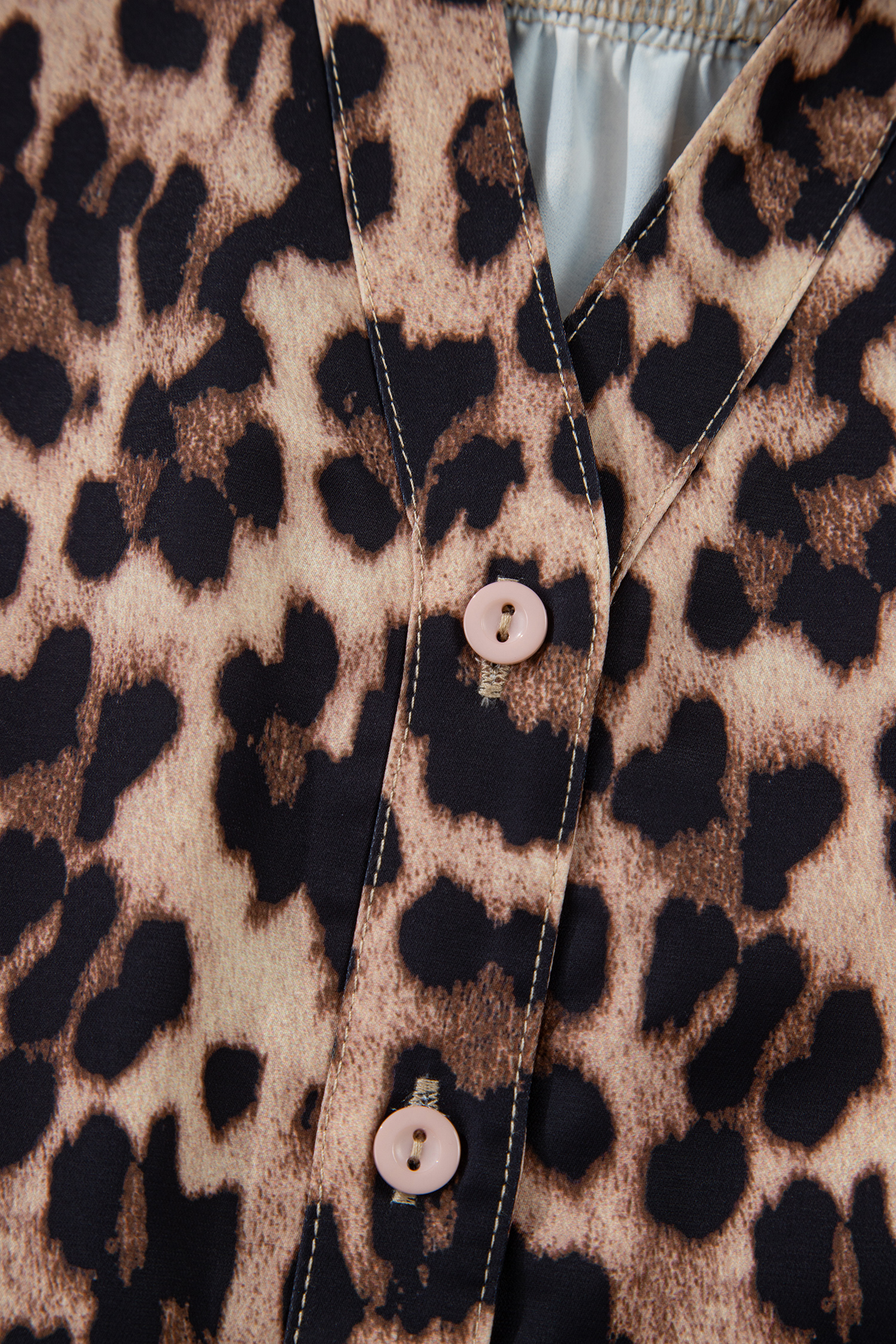Chic Brown Leopard Print Button Down Shirt for Women – Lace Trimmed Short Sleeve Style - Detail View 8 Chic Brown Leopard Print Button Down Shirt for Women – Lace Trimmed Short Sleeve Style - Detail View 8