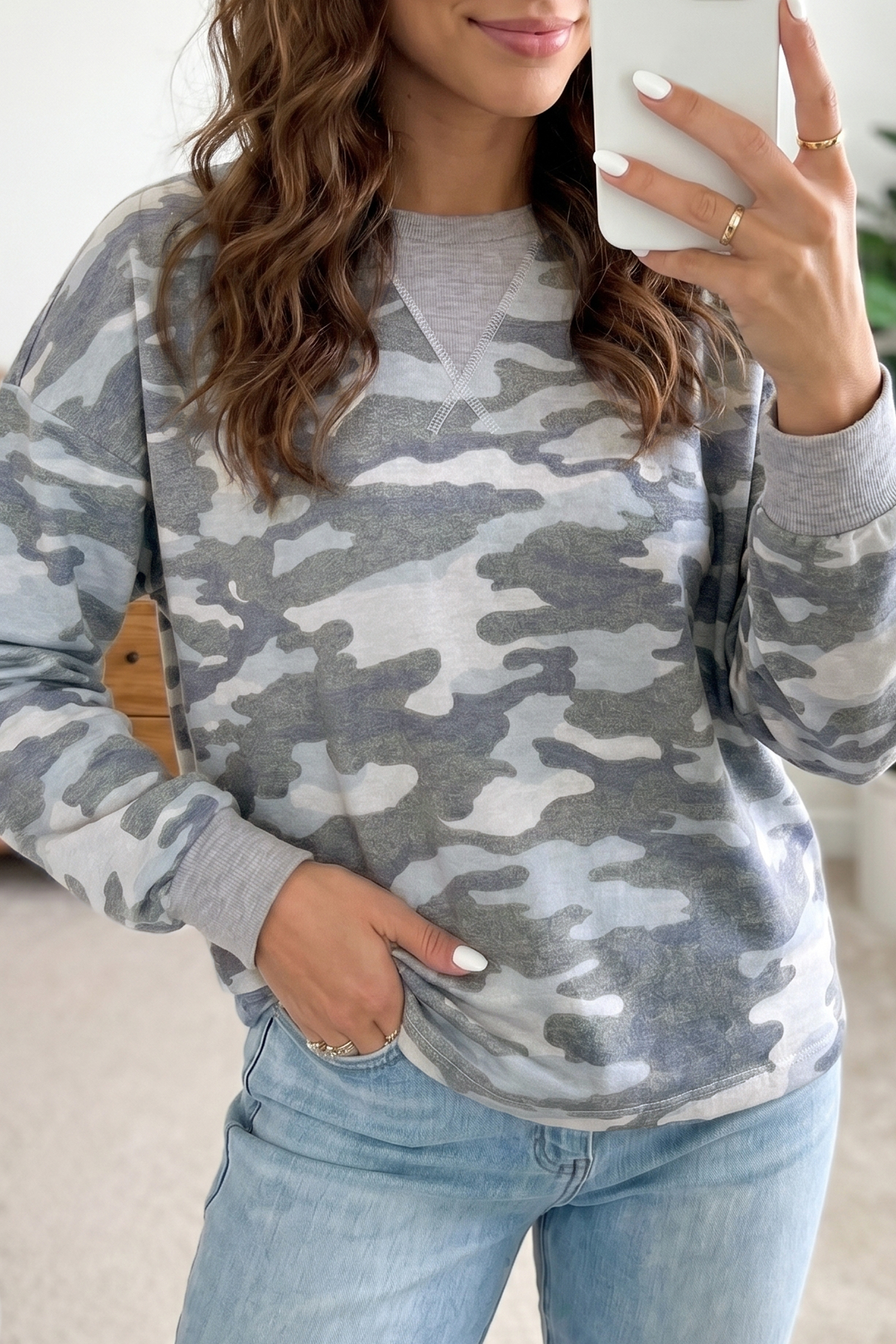 Women's Long Sleeve Camo Top – Versatile Daily Round Neck Tee - Detail View 15 Women's Long Sleeve Camo Top – Versatile Daily Round Neck Tee - Detail View 15