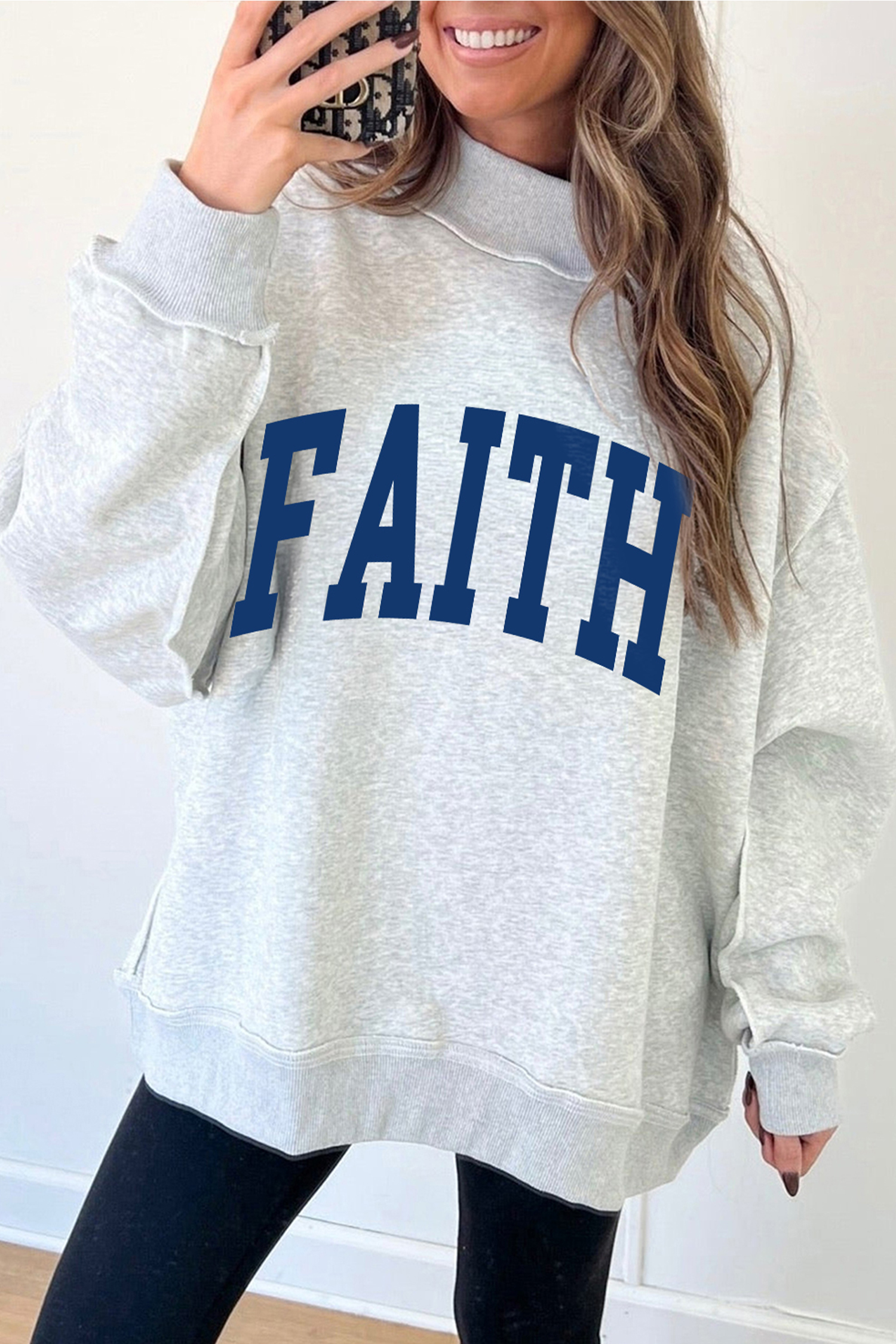 Faith Print Autumn Sweatshirt, Comfortable Daily Casual Top - Detail View 3 Faith Print Autumn Sweatshirt, Comfortable Daily Casual Top - Detail View 3