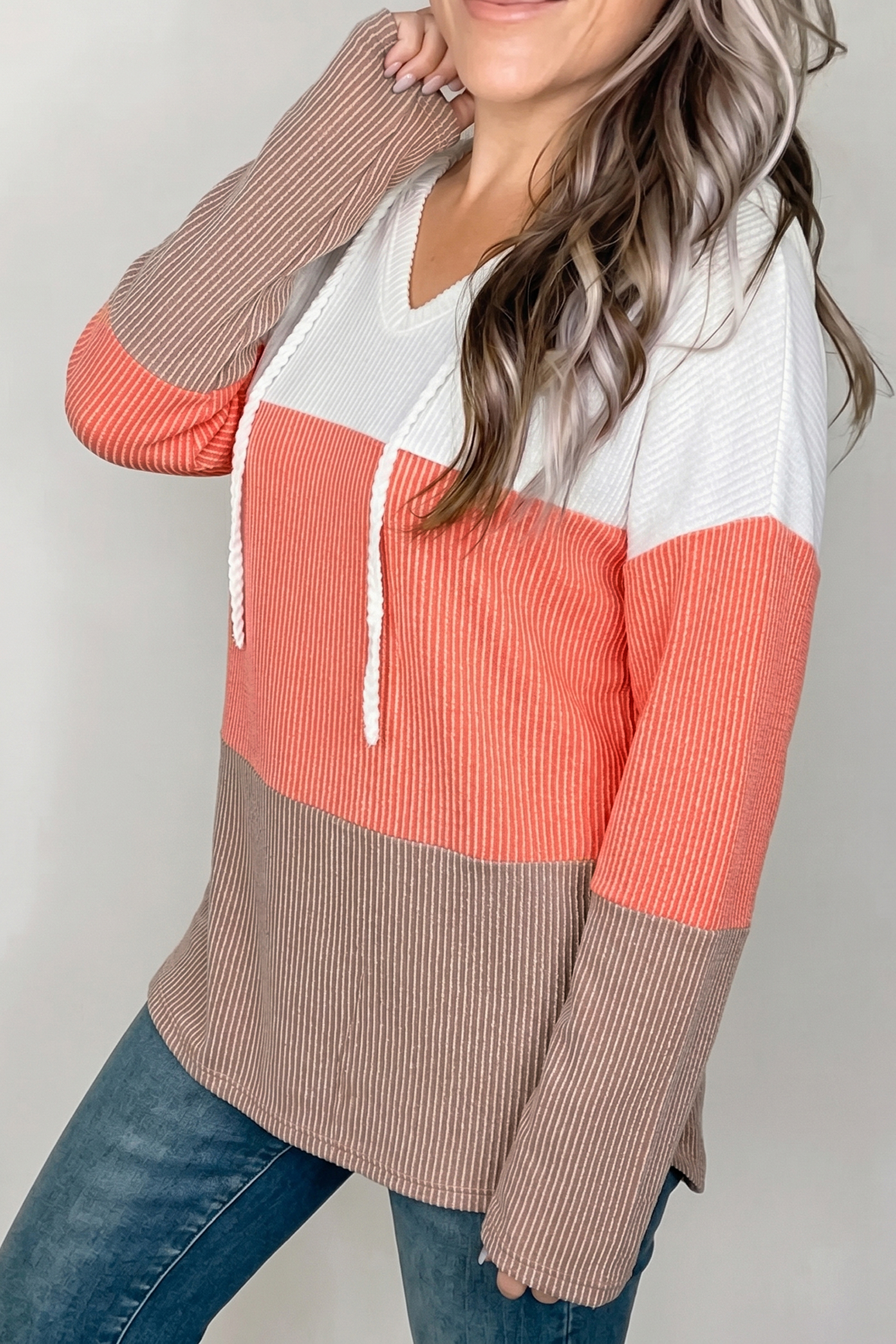 Soft Women's Hooded Pullover, Cozy Ribbed Daily Top - Detail View 6 Soft Women's Hooded Pullover, Cozy Ribbed Daily Top - Detail View 6