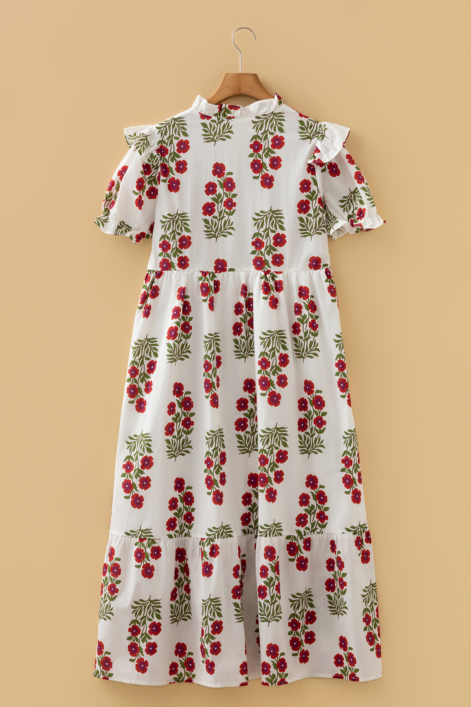 Women's White Floral Print V Neck Mini Dress – Casual 3/4 Sleeve Dress for Spring Outings - Detail View 13 Women's White Floral Print V Neck Mini Dress – Casual 3/4 Sleeve Dress for Spring Outings - Detail View 13