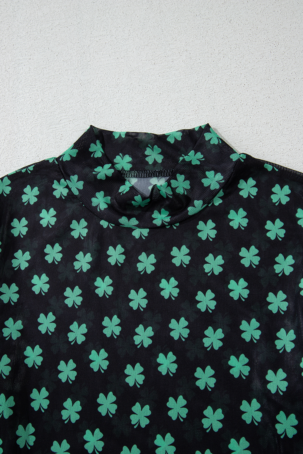 Festive Green Shamrock Bodysuit - Long Sleeve and Breathable Mesh Fabric - Detail View 10 Festive Green Shamrock Bodysuit - Long Sleeve and Breathable Mesh Fabric - Detail View 10