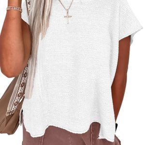 Stylish Jet Stream Solid Color Sweater Tee with Side Slits for Women - Main View