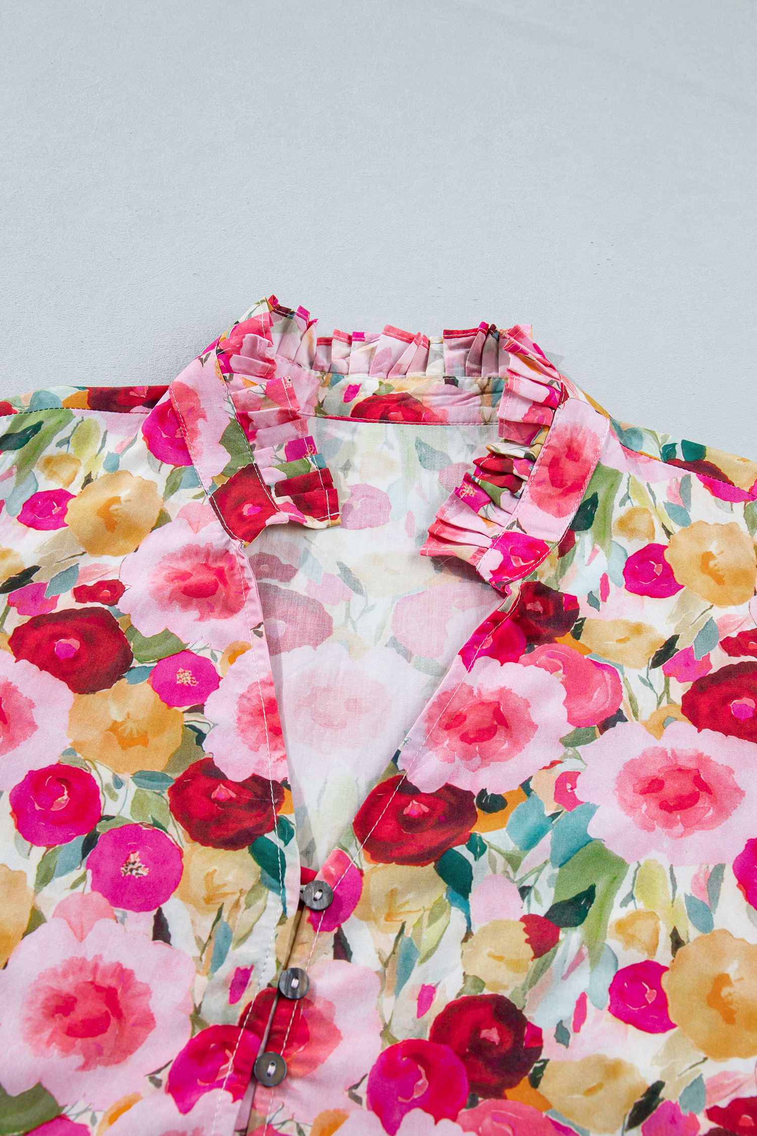 Summer Short Sleeve Floral Blouse for Women – Pink V Neck Puff Sleeve Top, Stylish Gift for Her - Detail View 6 Summer Short Sleeve Floral Blouse for Women – Pink V Neck Puff Sleeve Top, Stylish Gift for Her - Detail View 6