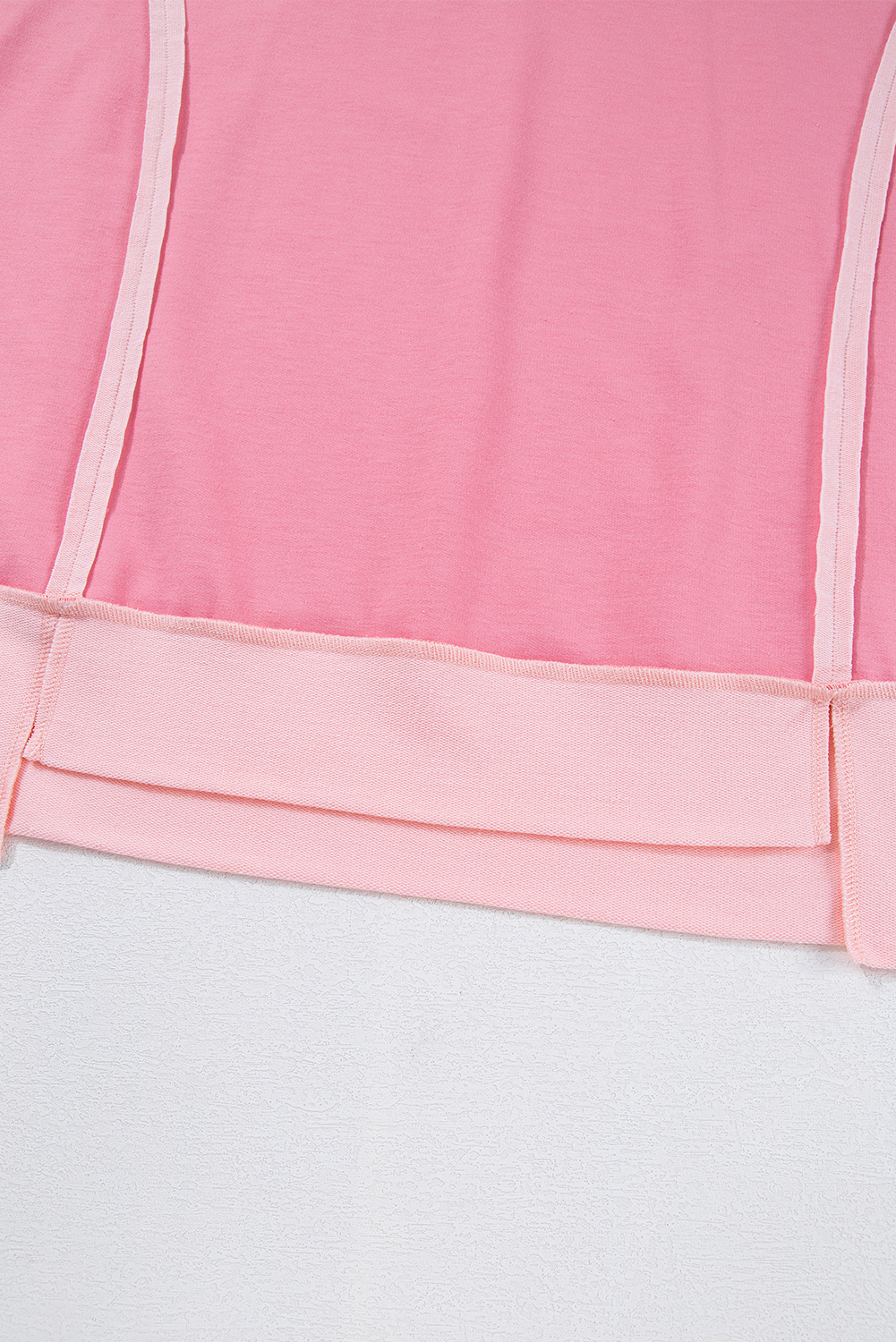 Women's Peach Blossom Half Sleeve Top with Raw Seam and High Low Side Split - Detail View 21 Women's Peach Blossom Half Sleeve Top with Raw Seam and High Low Side Split - Detail View 21