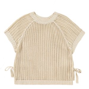 Women's Apricot Plus Size Open Knit Bow Tie Short Sleeve Sweater for Casual Summer Days - Main View