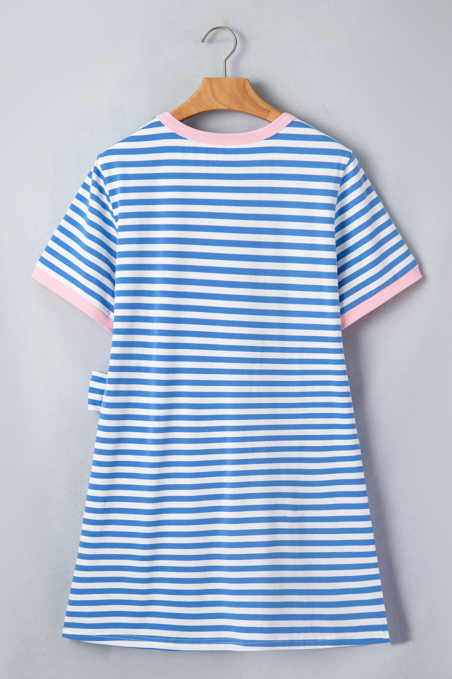 Short Sleeve Striped Mini Dress for Women – Casual Cotton Blend Summer Shift Dress with Contrast Trim - Detail View 5 Short Sleeve Striped Mini Dress for Women – Casual Cotton Blend Summer Shift Dress with Contrast Trim - Detail View 5