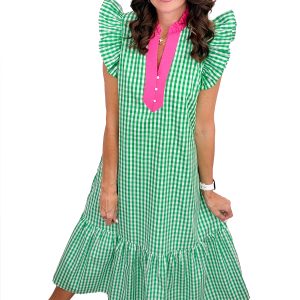 Women's Plaid Summer Dress – Casual Ruffle Midi Dress - Main View