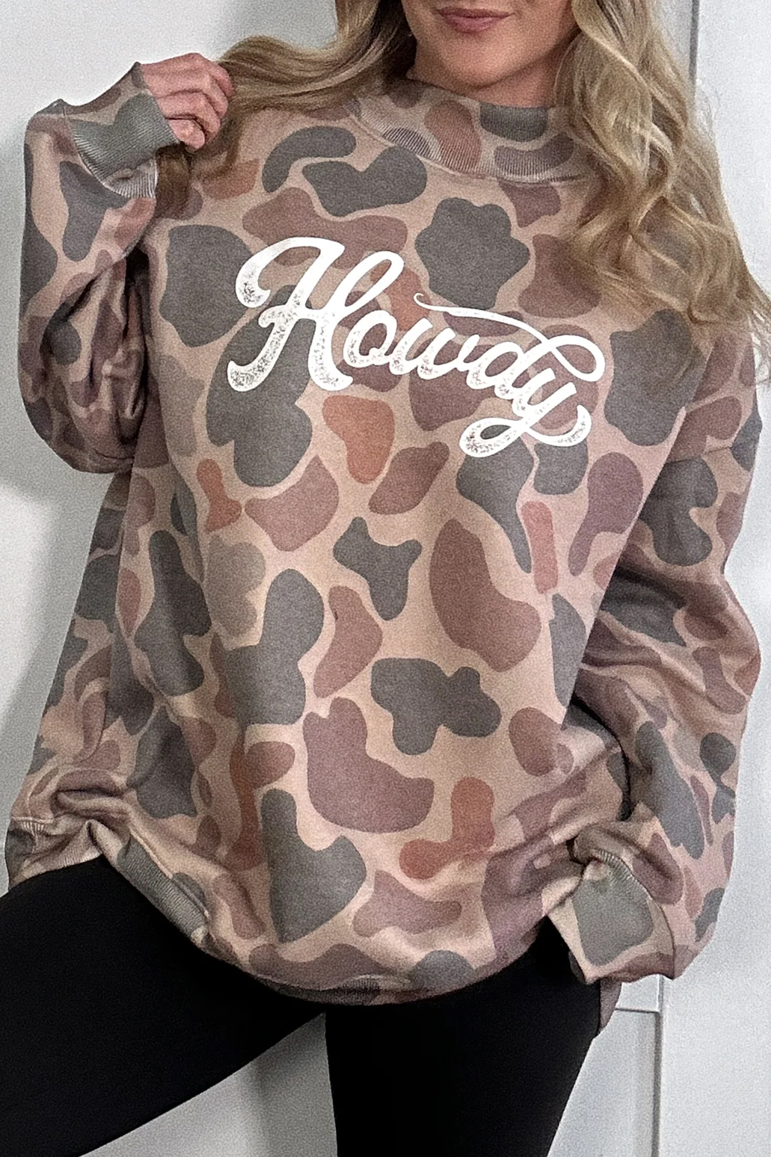 Women's Howdy Western Camo Pullover – Casual Mock Neck Top - Detail View 7 Women's Howdy Western Camo Pullover – Casual Mock Neck Top - Detail View 7