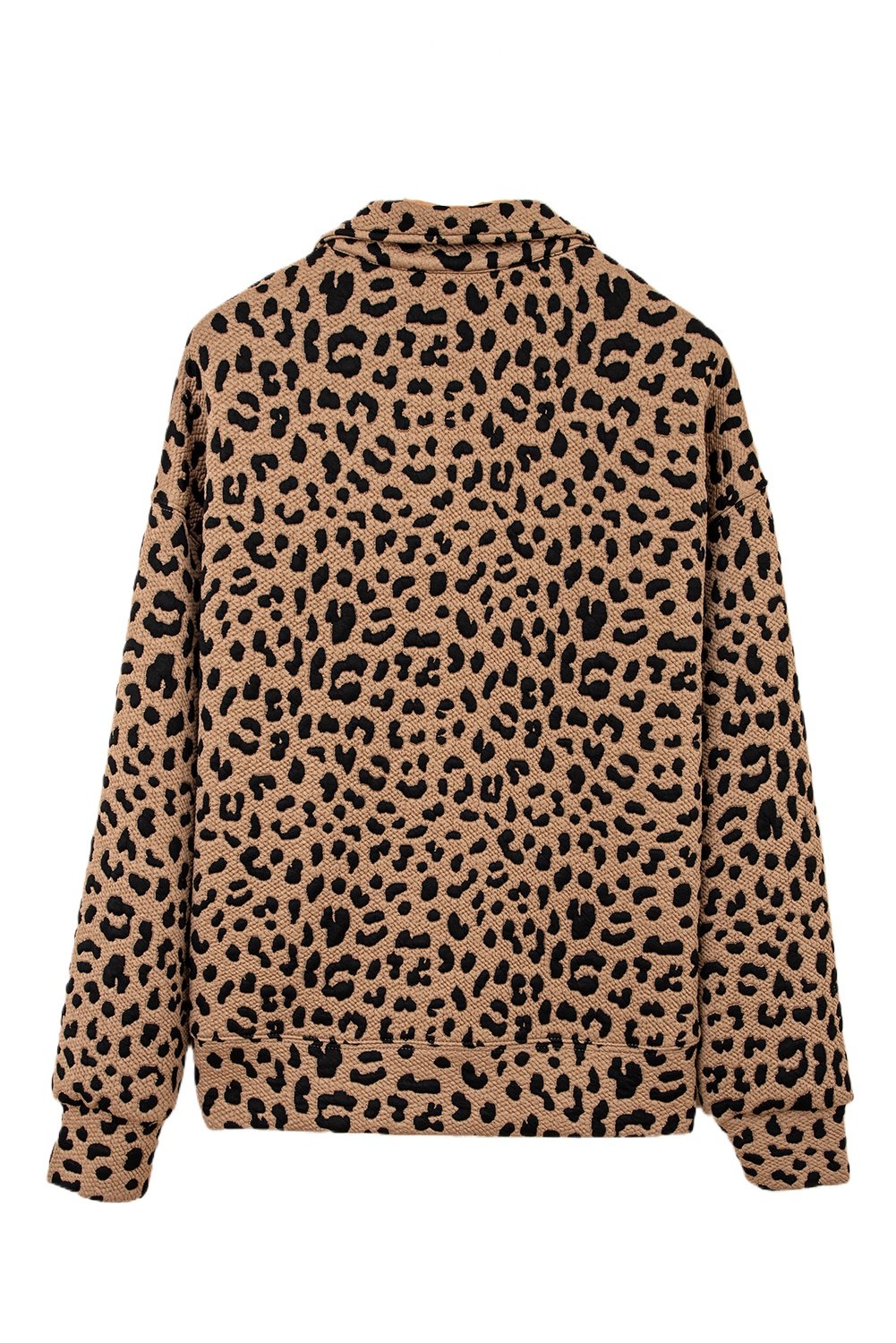 Women's Brown Leopard Print Quarter Zip Sweatshirt - Casual Fall Fashion - Main View Women's Brown Leopard Print Quarter Zip Sweatshirt - Casual Fall Fashion - Main View