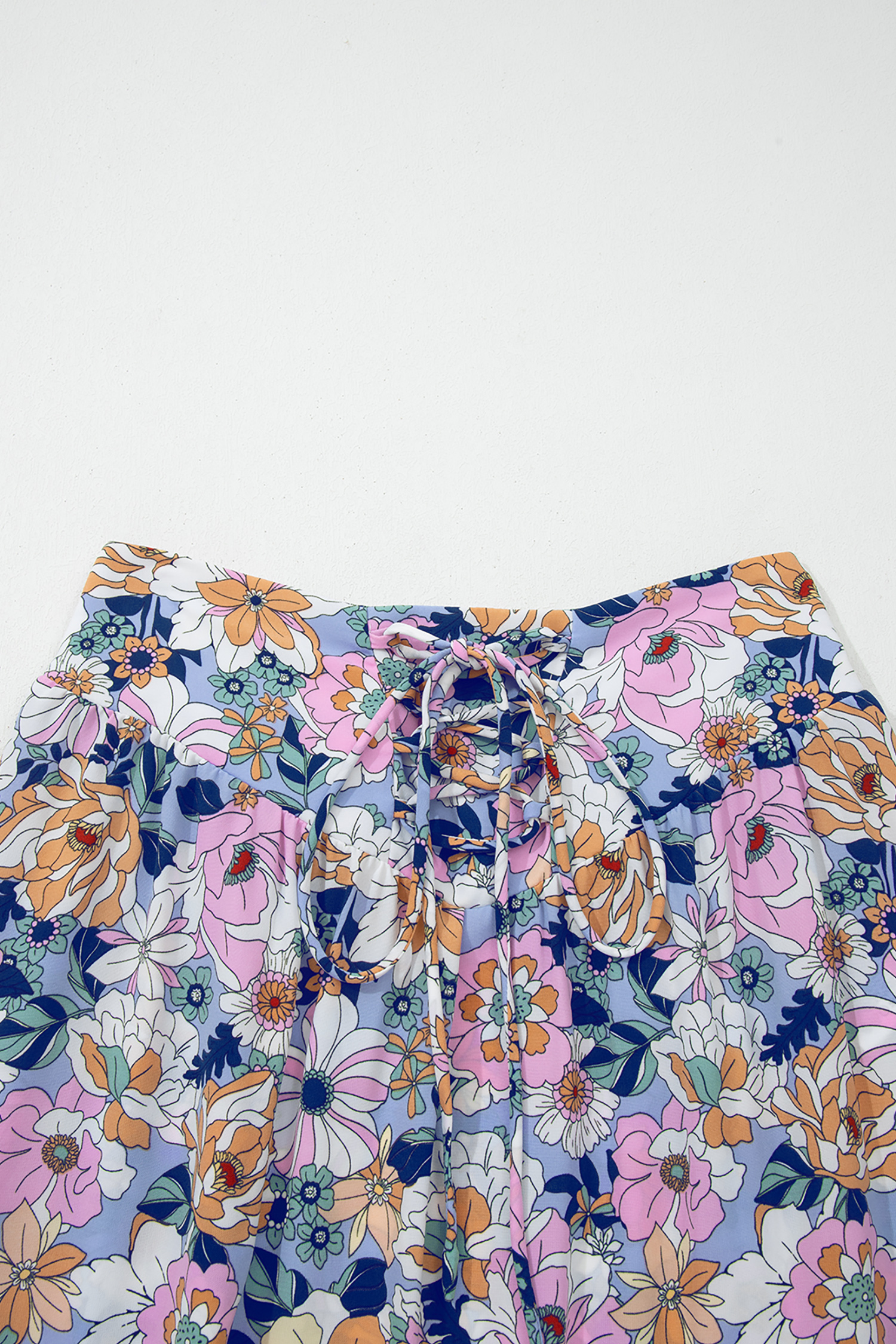 Casual Pink Floral Print Long Skirt – High Waist Shift Silhouette with Ruffle Hem for Daily Wear - Detail View 8 Casual Pink Floral Print Long Skirt – High Waist Shift Silhouette with Ruffle Hem for Daily Wear - Detail View 8