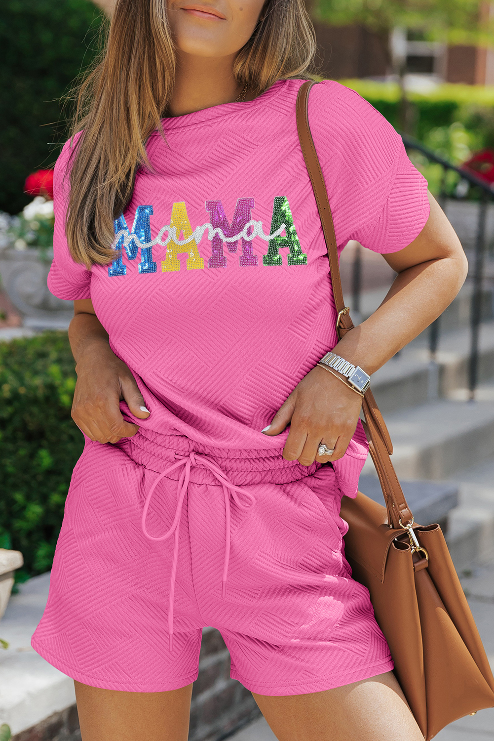 Fashionable Textured MAMA Print Summer Outfit - Perfect for Mother's Day - Detail View 7 Fashionable Textured MAMA Print Summer Outfit - Perfect for Mother's Day - Detail View 7