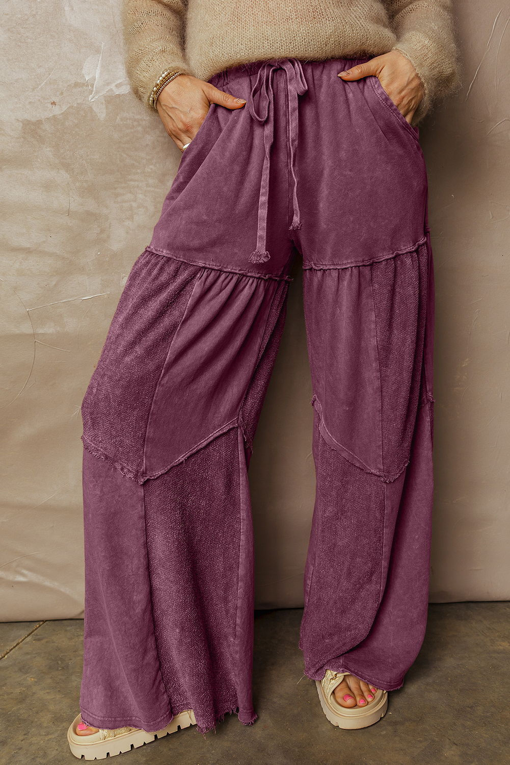 Chic Wild Ginger Tiered Wide Leg Pants for Women – Relaxed Fit Patchwork Design for Autumn Days - Detail View 5 Chic Wild Ginger Tiered Wide Leg Pants for Women – Relaxed Fit Patchwork Design for Autumn Days - Detail View 5