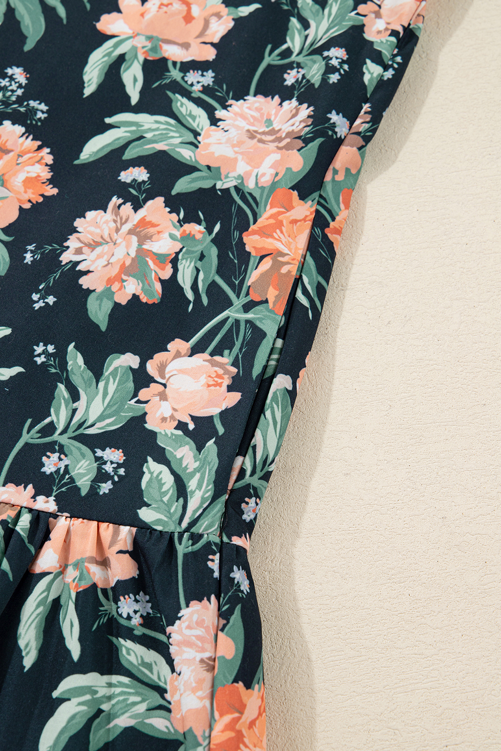 Vacation-Ready Women's Striped Trim Long Sleeve Floral Mini Dress - Detail View 14 Vacation-Ready Women's Striped Trim Long Sleeve Floral Mini Dress - Detail View 14