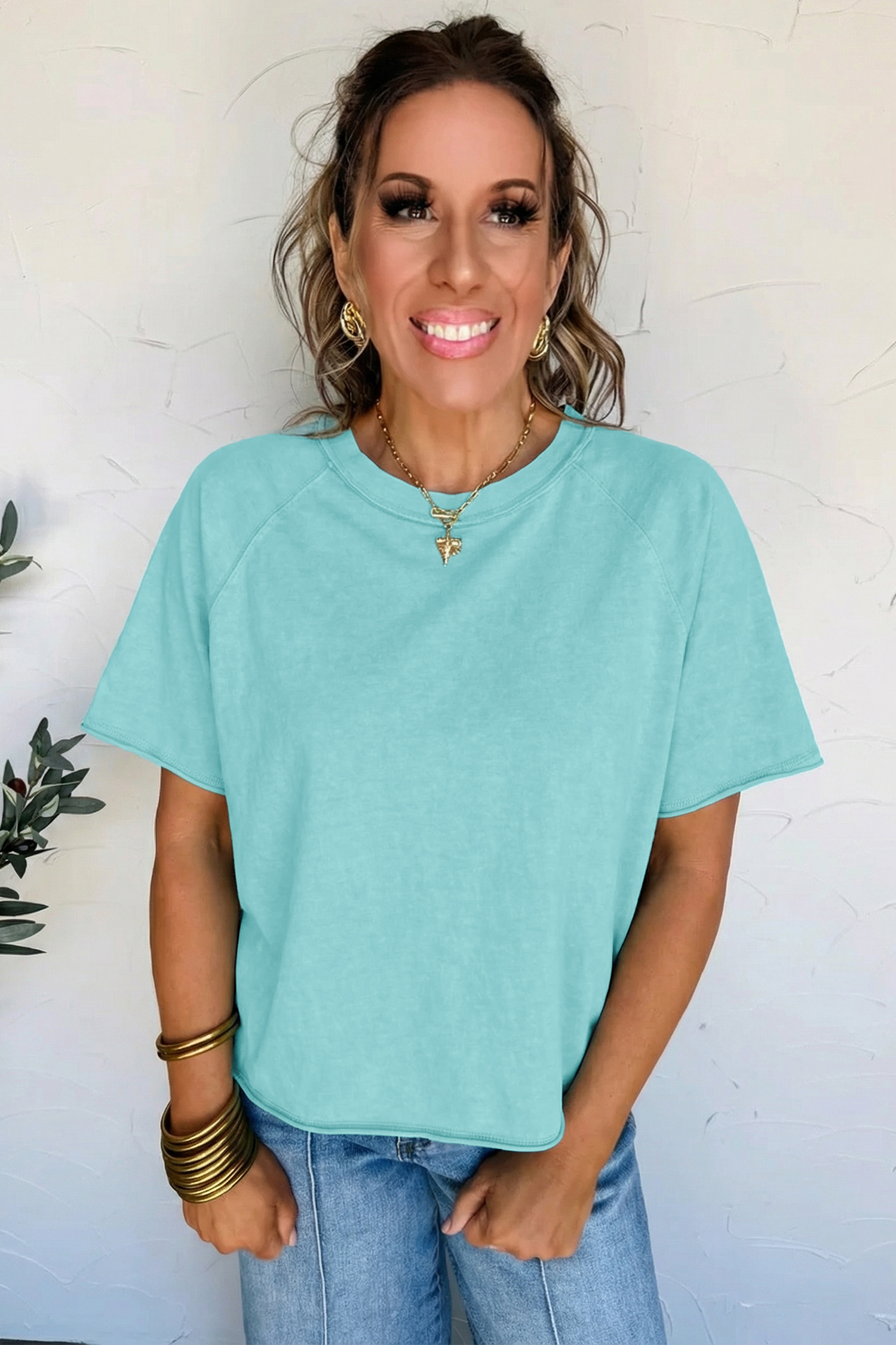 Women's Mint Green Mineral Wash Cropped Tee – Casual Boxy Fit for Everyday Wear - Detail View 10 Women's Mint Green Mineral Wash Cropped Tee – Casual Boxy Fit for Everyday Wear - Detail View 10