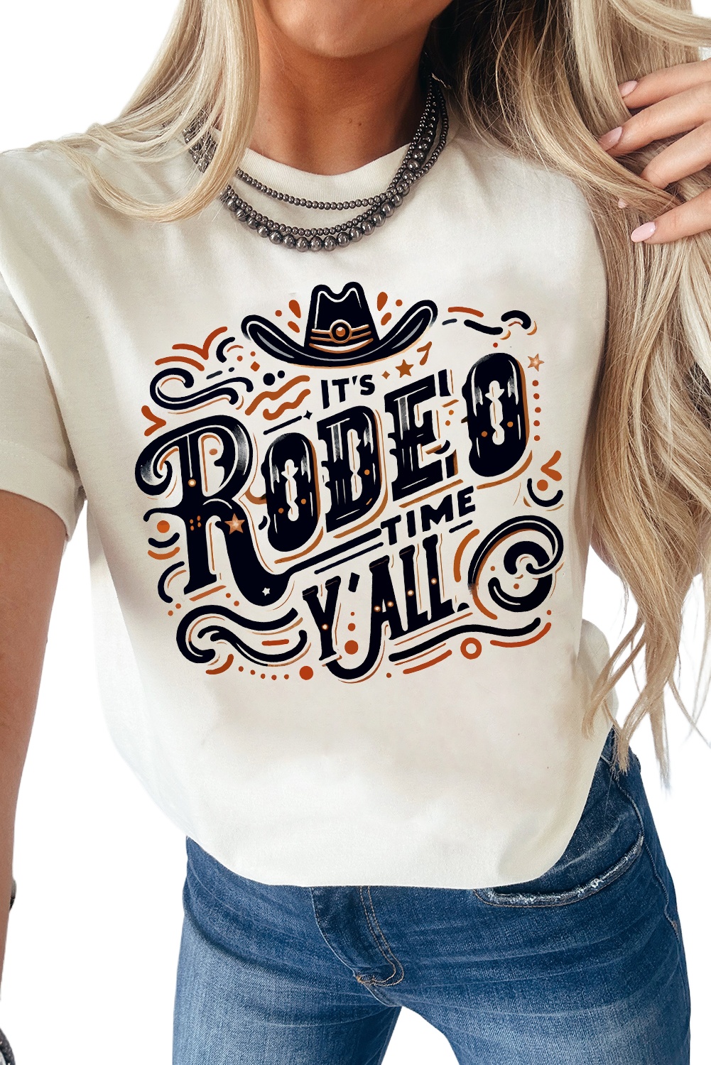 Casual Summer Tee with Fun Western Slogan - White Color - Detail View 2 Casual Summer Tee with Fun Western Slogan - White Color - Detail View 2