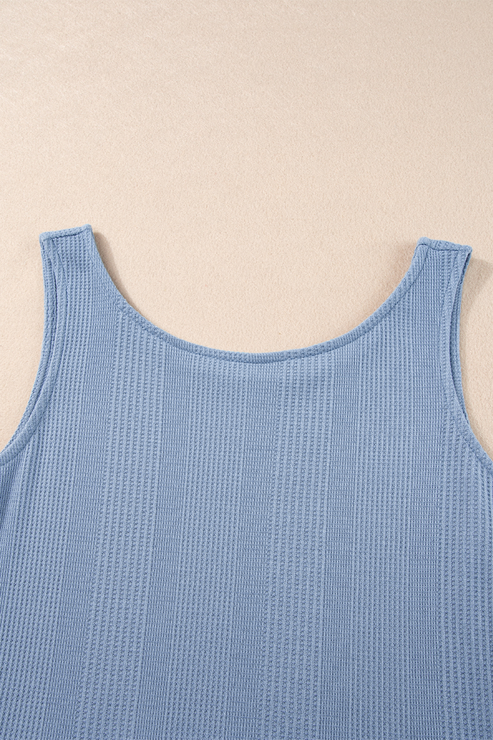 Women's Beau Blue Solid Color Ribbed Ruffle Tank Top and Pants Set - Detail View 13 Women's Beau Blue Solid Color Ribbed Ruffle Tank Top and Pants Set - Detail View 13