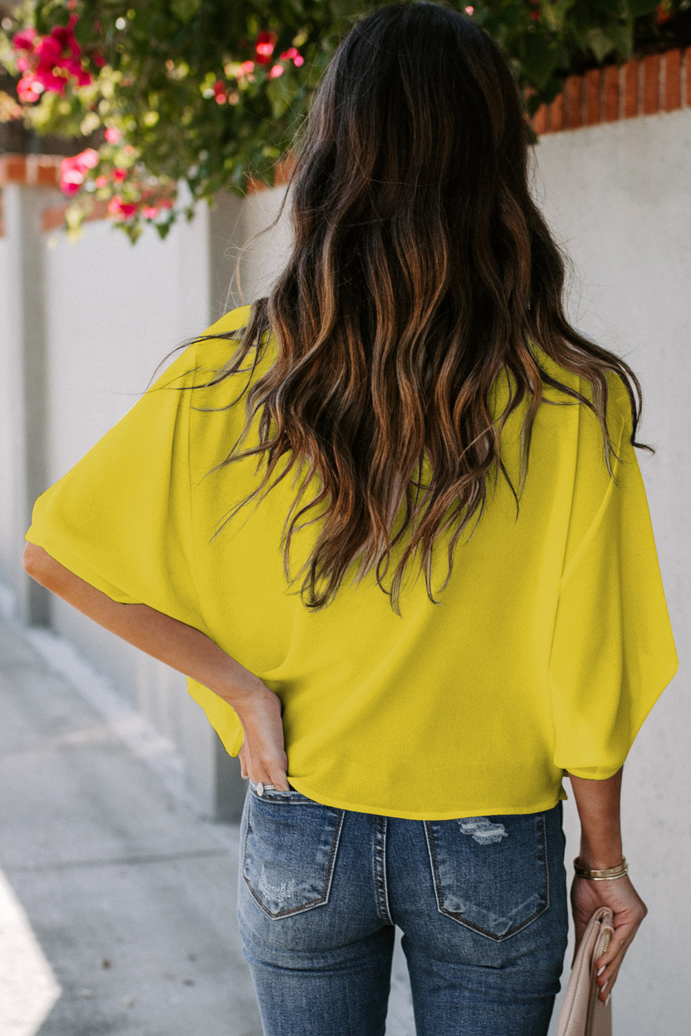Casual V-Neck Draped Blouse for Women – Summer Half Sleeve - Detail View 5 Casual V-Neck Draped Blouse for Women – Summer Half Sleeve - Detail View 5