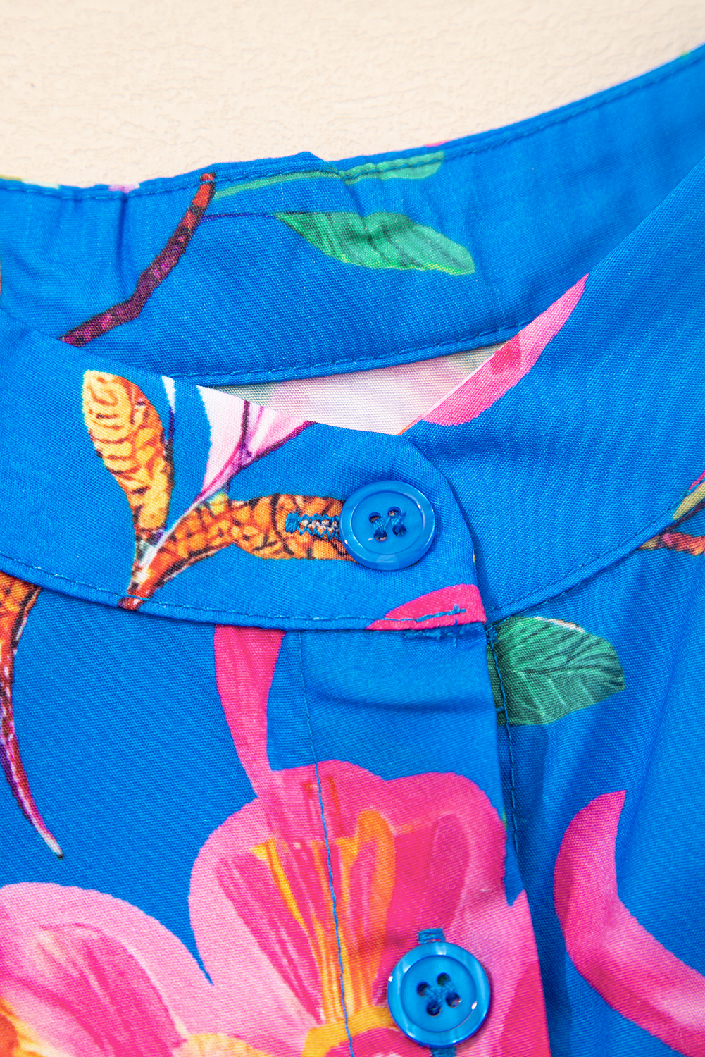 Lightweight Blue Button Up Blouse with Feminine Floral Design for Versatile Styling - Detail View 11 Lightweight Blue Button Up Blouse with Feminine Floral Design for Versatile Styling - Detail View 11