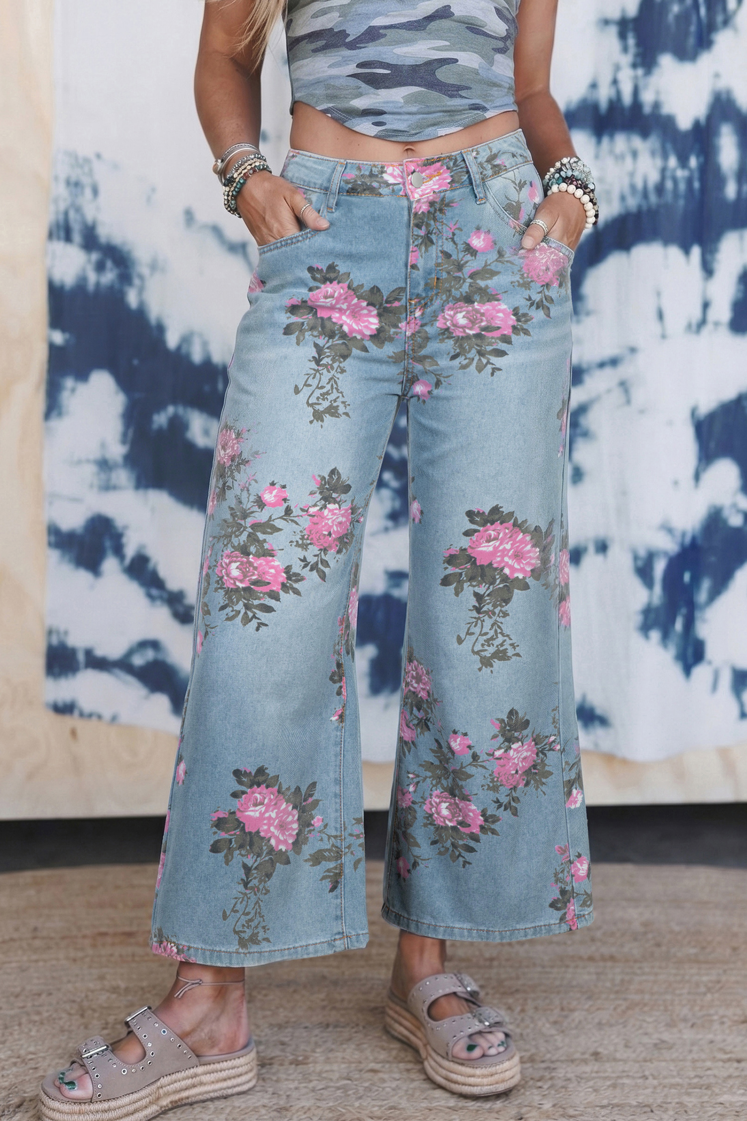 Sky Blue Floral Print Bootcut Jeans for Teens & Adults – Versatile Denim Gift for Any Season - Detail View 12 Sky Blue Floral Print Bootcut Jeans for Teens & Adults – Versatile Denim Gift for Any Season - Detail View 12