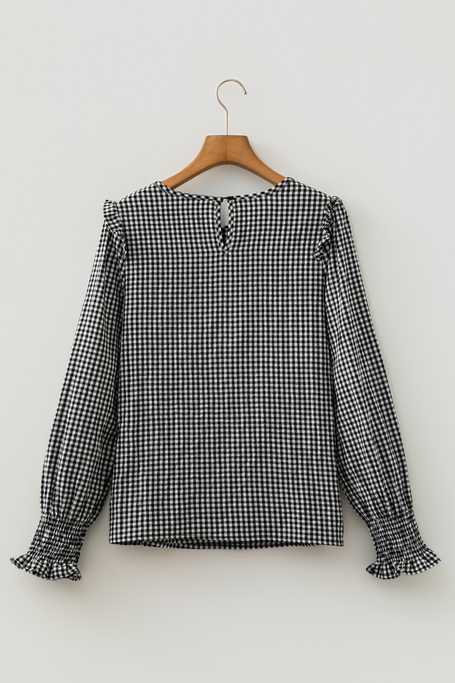 Plaid Women's Long Sleeve Blouse, Ruffle Shoulder Top - Detail View 8 Plaid Women's Long Sleeve Blouse, Ruffle Shoulder Top - Detail View 8