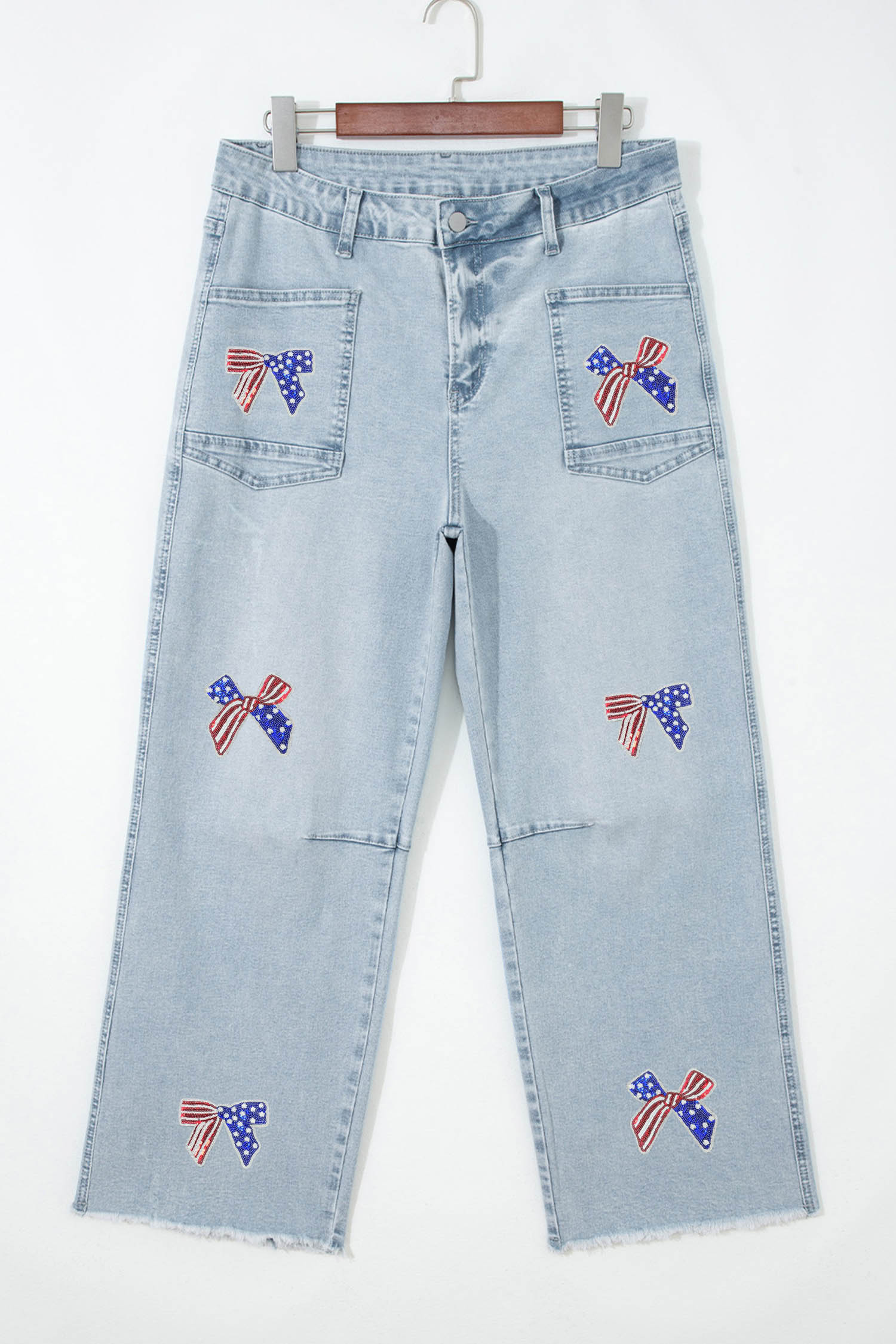 Women's Independence Day Bow Patch Jeans - Sequin Flag Detail High Rise Straight Leg Denim - Detail View 8 Women's Independence Day Bow Patch Jeans - Sequin Flag Detail High Rise Straight Leg Denim - Detail View 8