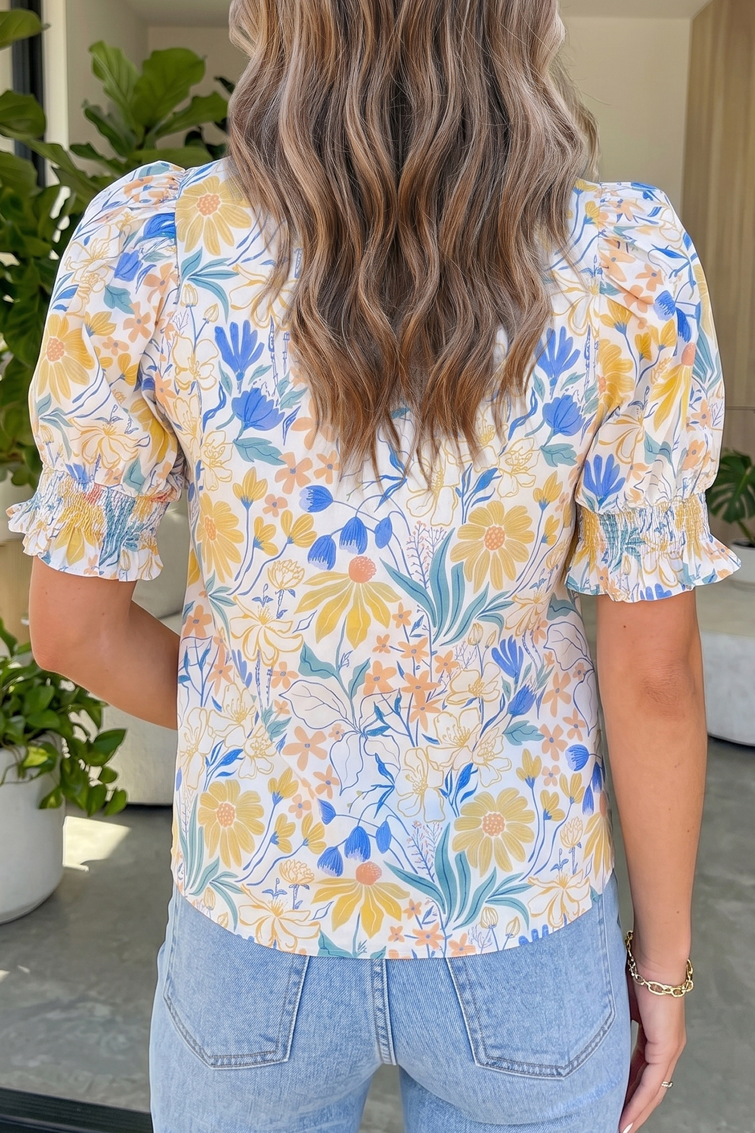 Chic Floral Puff Sleeve Top for Women – Summer Vacation Gift - Detail View 3 Chic Floral Puff Sleeve Top for Women – Summer Vacation Gift - Detail View 3