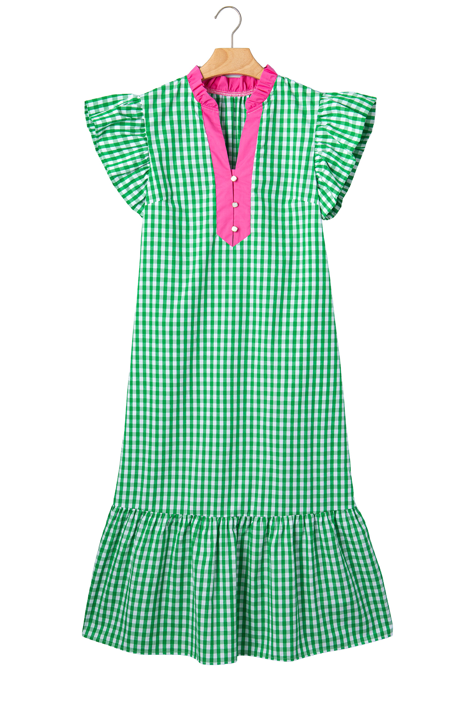Women's Ruffle Plaid Dress – Summer V-Neck Cotton Midi - Detail View 3 Women's Ruffle Plaid Dress – Summer V-Neck Cotton Midi - Detail View 3