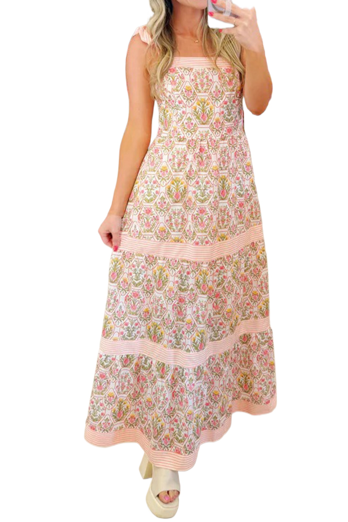 Women's Floral A-Line Maxi Dress – Summer Vacation Style - Main View Women's Floral A-Line Maxi Dress – Summer Vacation Style - Main View