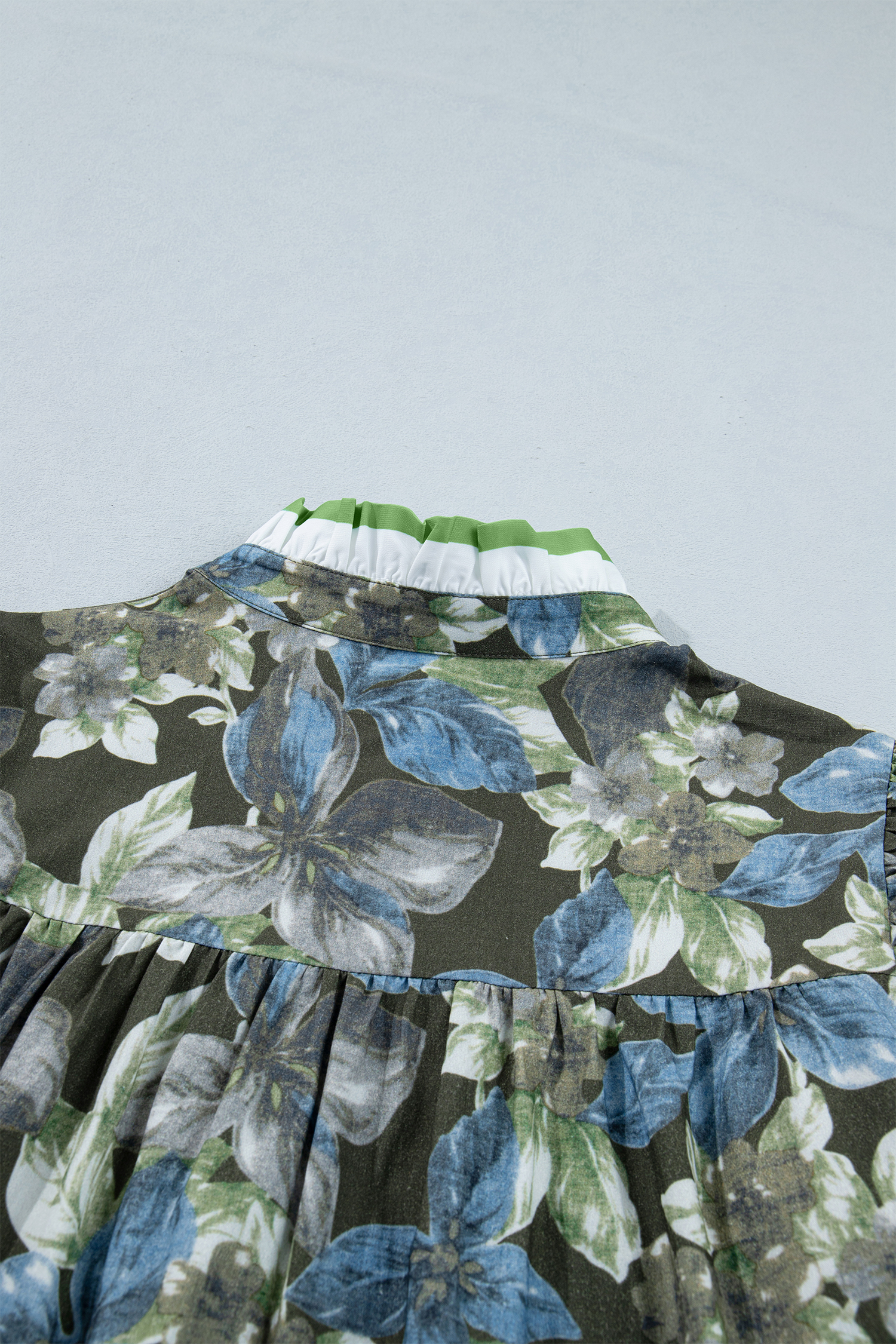 Chic Women's Floral Summer Blouse – Ruffled Short Sleeve Stand Neck Top, Gift for Her - Detail View 9 Chic Women's Floral Summer Blouse – Ruffled Short Sleeve Stand Neck Top, Gift for Her - Detail View 9