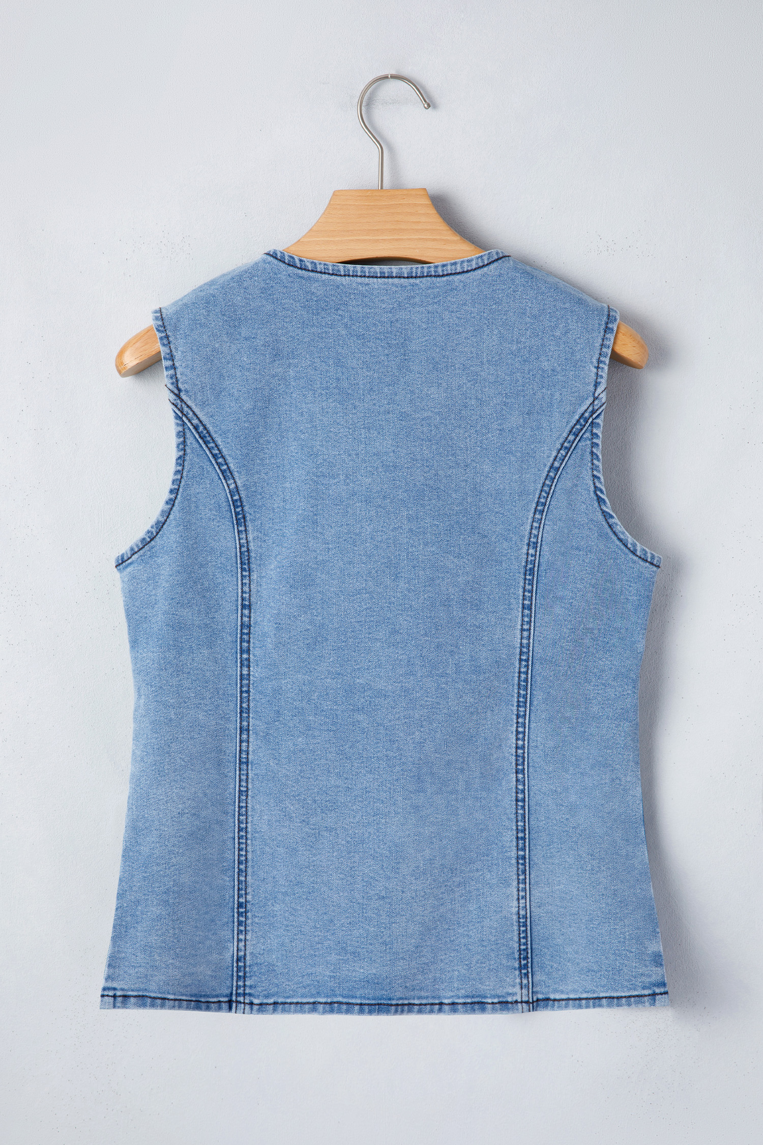Stylish Denim Vest – Button Front Slit Waistcoat for Women, Versatile Four Season Layering - Detail View 6 Stylish Denim Vest – Button Front Slit Waistcoat for Women, Versatile Four Season Layering - Detail View 6